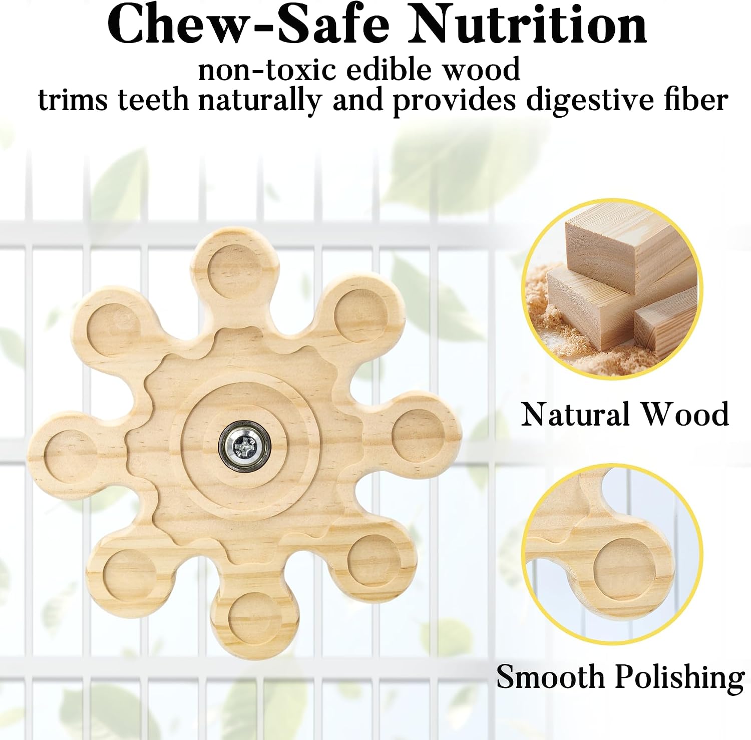 2pcs Rotating Natural Wood Chinchilla Chew Toys for Teeth, Interactive Enrichment Toys, Hanging Exercise Chinchilla Toys for Cage for Playtime, Spinner Cage Accessories Wheel - Image 4