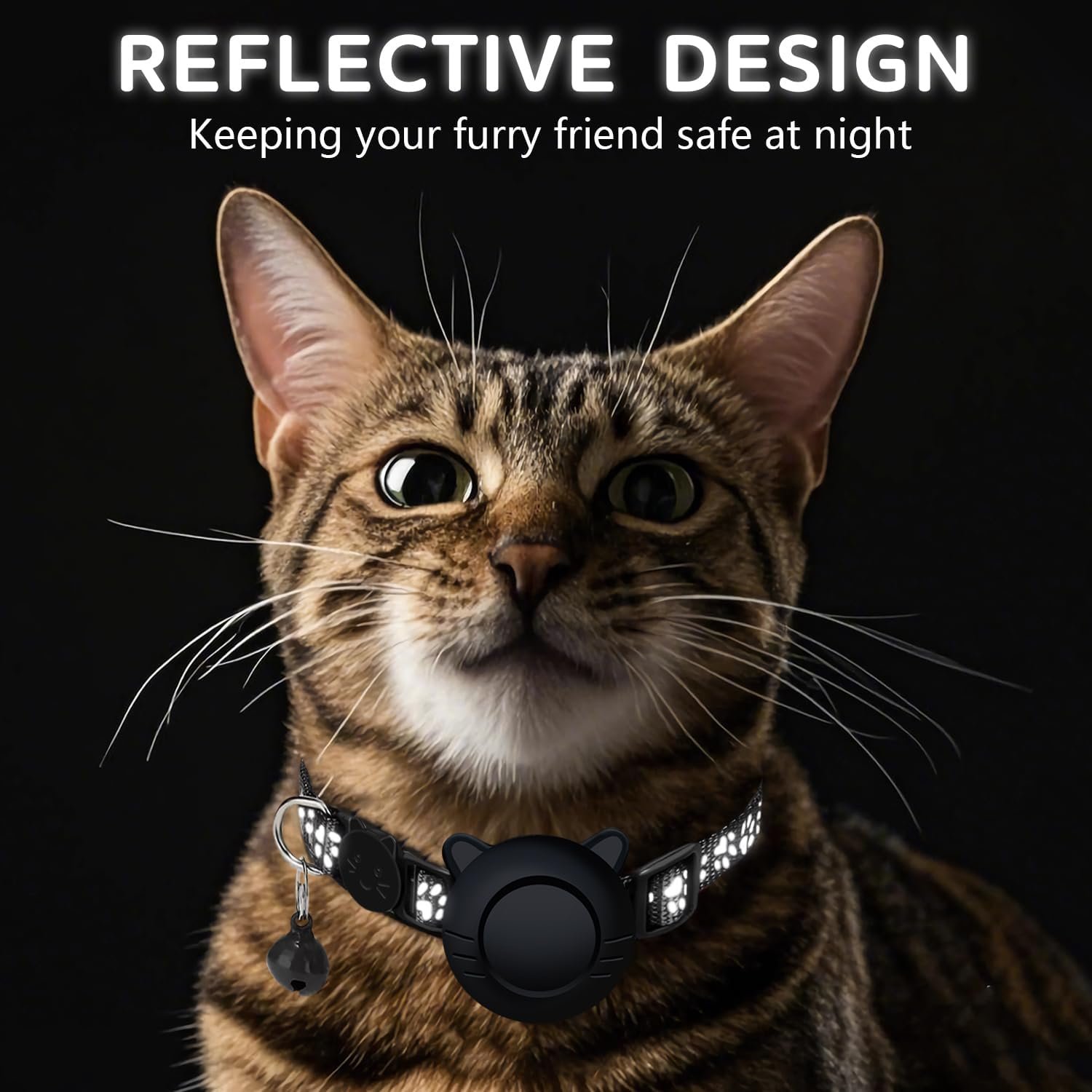 GPS Tracker for Cat Tracker Collar Waterproof Airtag Compatible with Apple Find My (iOS ONLY) No Monthly Fee Breakaway Design Reflective Pattern Bell Black Durable Cat Tracking (Tracker with Collar) - Image 3