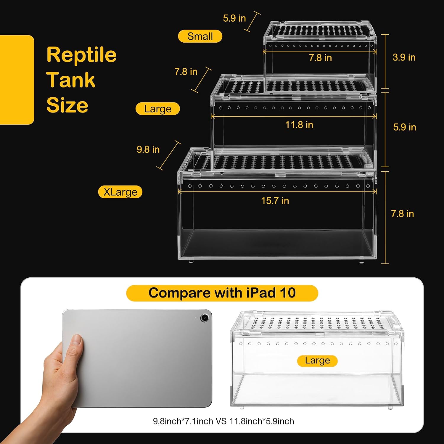 Reptile PC Tank,Escape Proof Magnetic Lid Tarantula Enclosure Small | Easy Clean Seamless Base Hermit Crab Habitat,Stackable Isopod Terrarium,Cross Ventilation Spider Starter Cage,Frog Container - Image 2