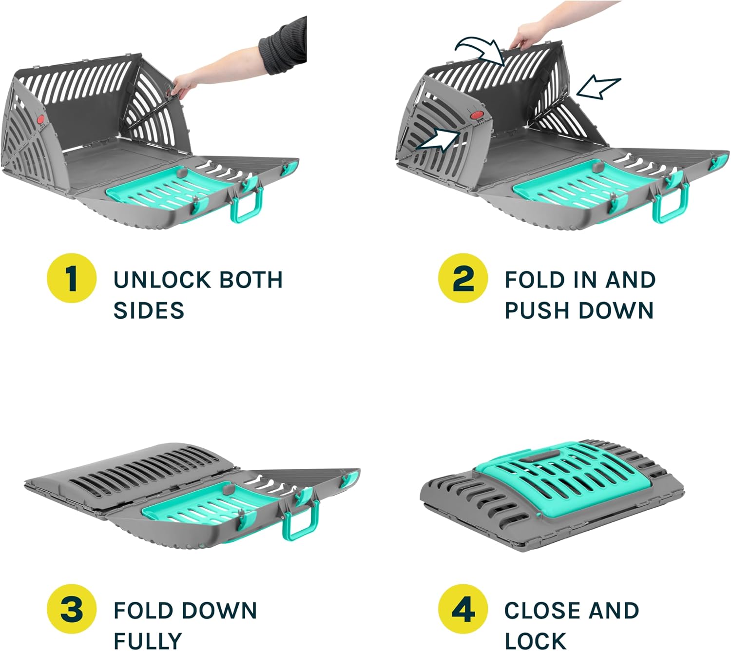 SportPet X-Large Hard-Sided Travel Cat Carrier - Cat Carrier with Patented Wide Side-Opening Door, Foldable Portable Pet Carrier for Cats & Small Pets up to 35lbs - Dark Gray/Teal - Image 9