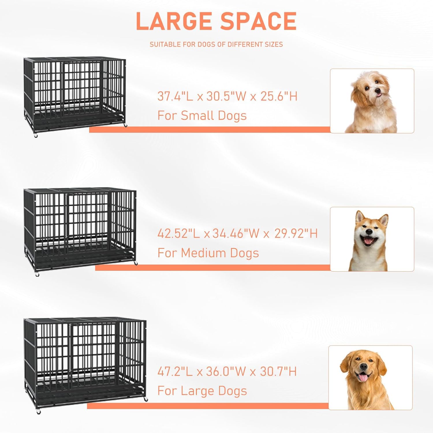 LEMBERI 48" Heavy Duty Dog Crate, Indestructible Escape-Proof Cage Kennel for Large Dogs, High Anxiety Dog Crate with Removable Wire Trays & Lockable Wheels, Extra Large XL XXL, Black - Image 7