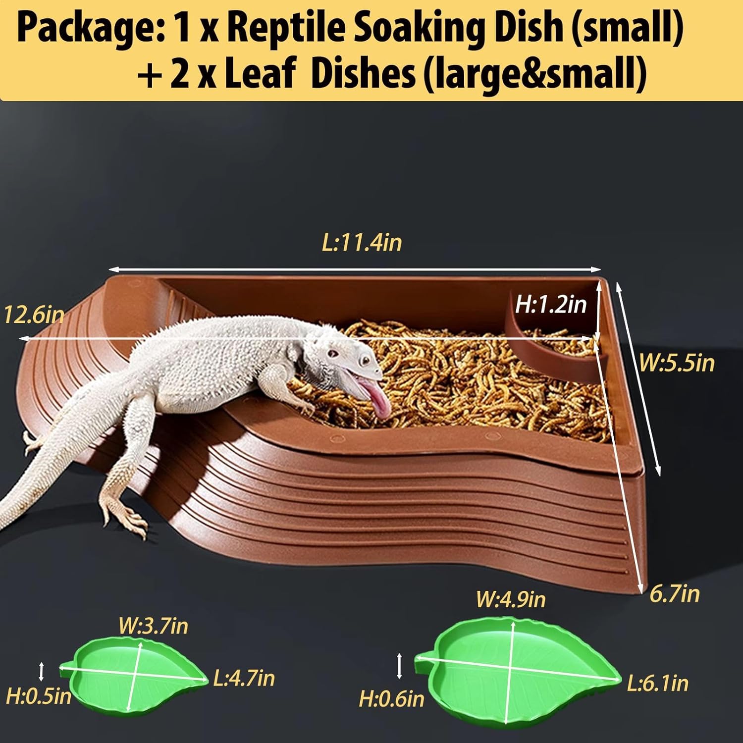 Tortoise Water Bowl with Ramp, 3PCS Leaf Reptile Food Water Bowl Turtle Pool Reptile Water Dish Tortoise Bathing Pool Turtle Soaking Dish Aquarium Habitat Accessories Small - Image 2