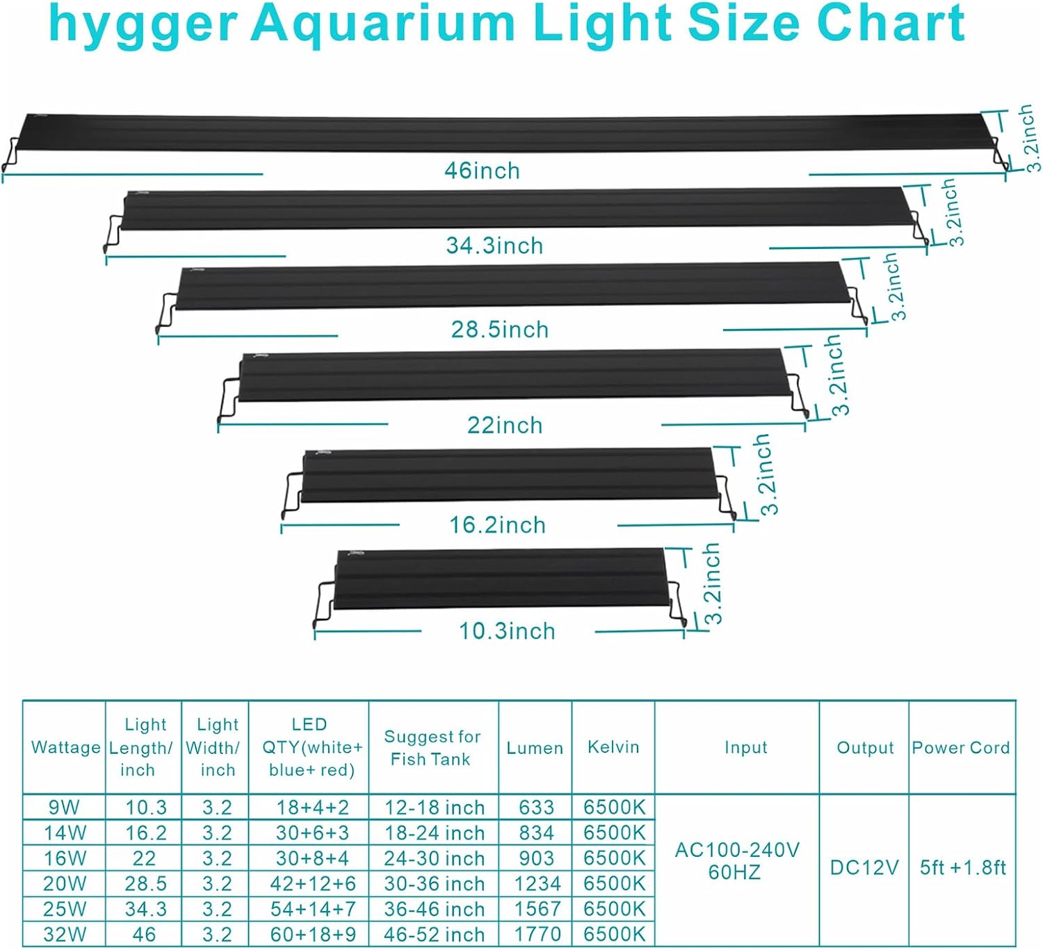 hygger 9W Full Spectrum Aquarium Light with Aluminum Alloy Shell Extendable Brackets, White Blue Red LEDs, External Controller, for Freshwater Fish Tank (12-18 inch) - Image 6