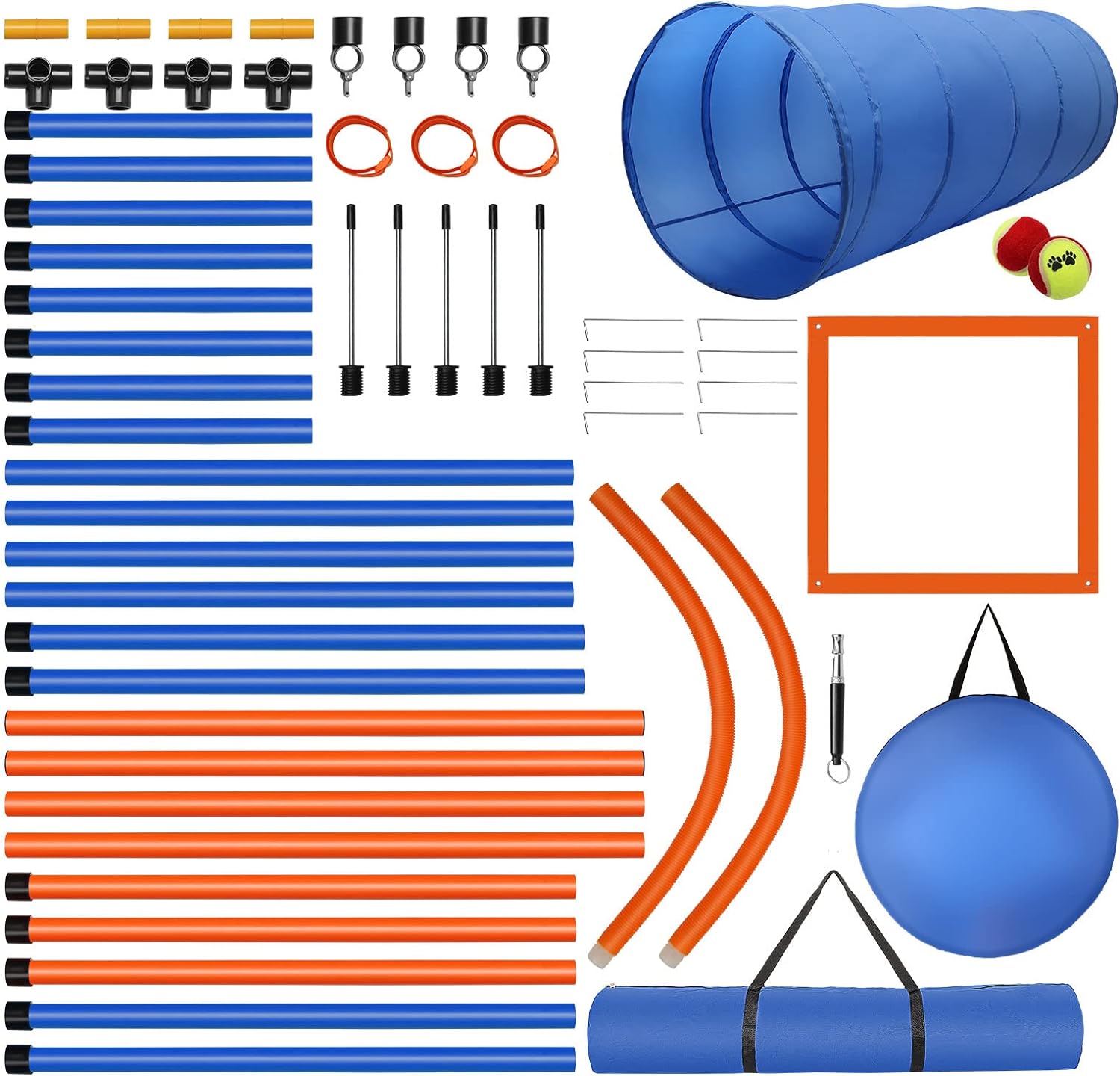Dog Agility Training Equipment, 60-piece Dog Obstacle Course Training Starter Kit Pet Outdoor Game with Tunnel, Agility Hurdle, Weave Poles, Jump Ring, Pause Box, Toy Balls and Storage Bag - Image 8