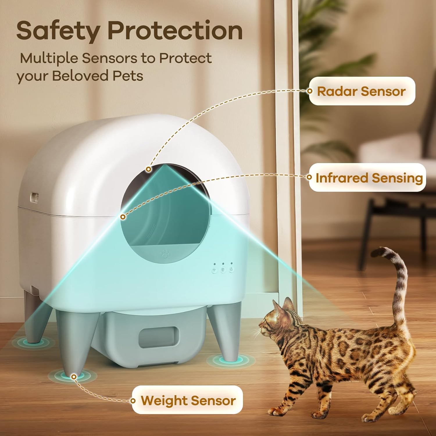 Fumoi Automatic Cat Litter Box Self Cleaning Litter Box Large Capacity for Multiple Cats, App Control with Safety Sensors, Removable Washable Liner,2 Rolls Garbage Bags,Grey - Image 3