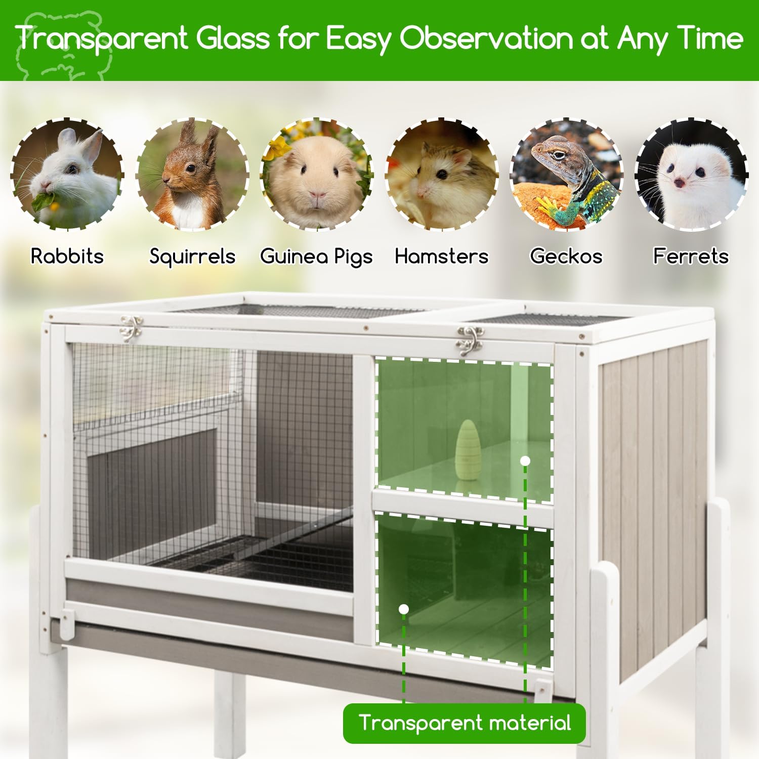 Guinea Pig Cages with Detachable Legs, 2-Storey Indoor Guinea Pig House Hamster Rabbit Cages for Small Animals with Pull Out Tray, Metal Strip Ramp, Ramp, Hideout - Image 7