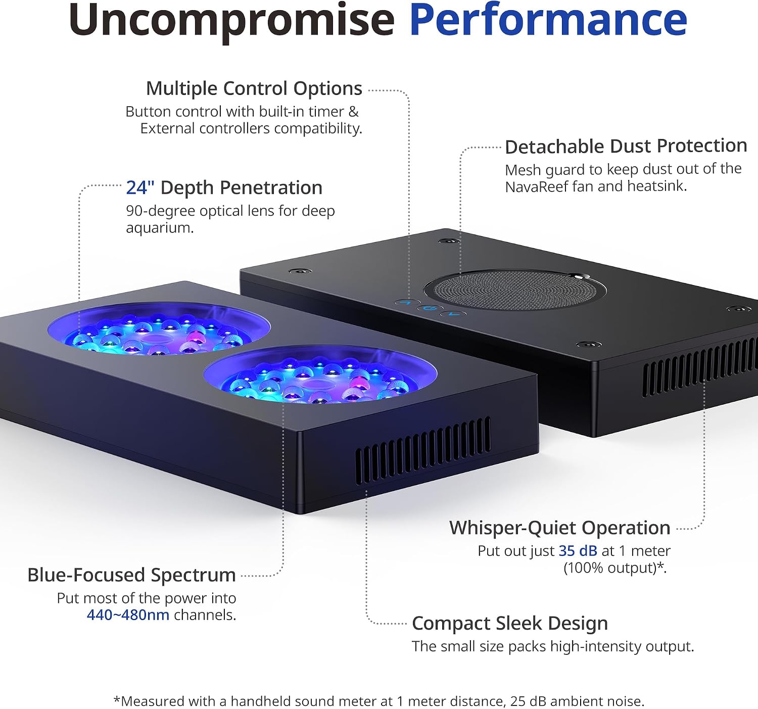 NICREW NavaReef 65 Reef LED Light, 65W Reef Aquarium Lighting for Soft/LPS Corals and Saltwater Fish Tanks, Built-in Timer, Blue Focused Spectrum - Image 2