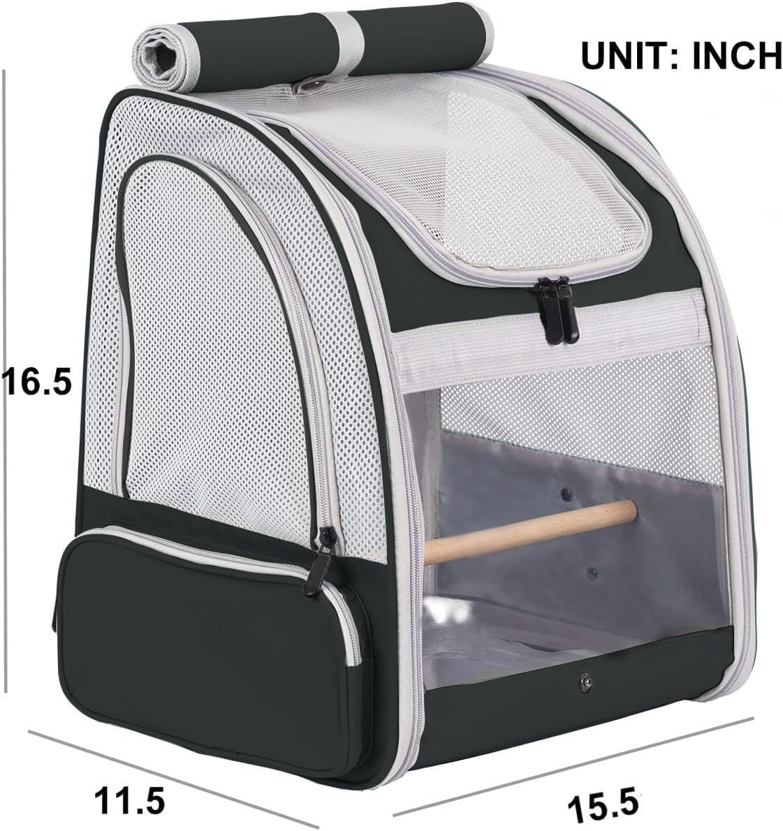 Bird Backpack Carrier with Stand Perch, Bird Travel Backpack for Hiking, Airline Approved Black Bird Backpack - Image 2