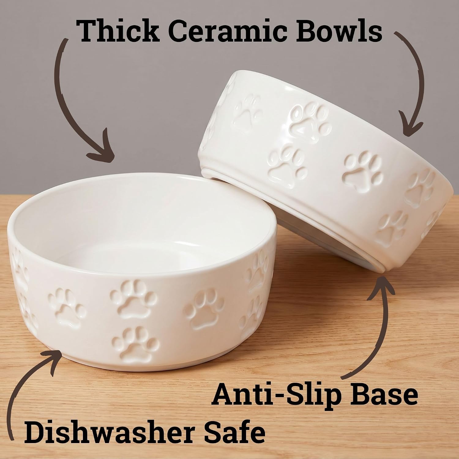 Ceramic Dog Bowl Set of 2 with Anti-Skid Base, 5.5"W x 2"H, 2 Cup Capacity | Thick Ceramic, Dishwasher Safe, Anti-Skid Rubber Base, 2 Cups per Bowl, Ceramic Food and Water Bowls Set of 2 for Small Dogs - Image 2