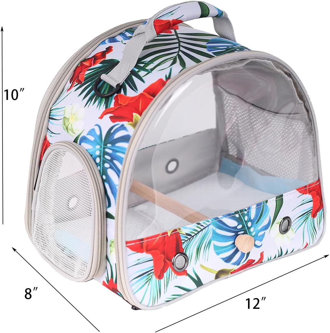 Portable Small Bird Travel Carrier Cage with Stand Perch, Bird Carrier to Carry Parakeet Budgies Parrot Cockatiel Conure Outdoor, Front Clear Window with Floral Printing - Image 2
