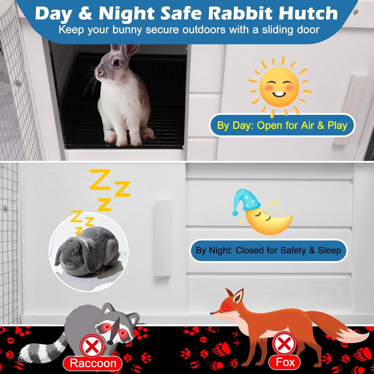 FunXplore Bunny Hutch Indoor Outdoor Rabbit Cage with Weatherproof Roof | Chicken Coop Animal House, Wire Floor, Pull-Out Tray, Chew-Resistant Ramp & Entrance, Openable Waterproof & UV-Resistant Roof - Image 2