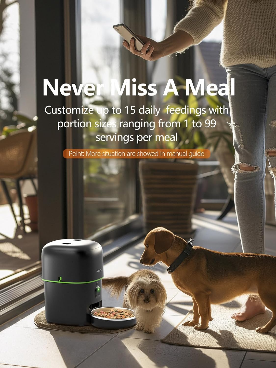 Automatic Cat Feeder with Camera - 5G WiFi Auto Cat Food Dispenser, 1080P HD Video with Night Vision, 1-15 Meals, 1-99 Portions, 2-Way Audio, Keeps Food Fresh, Timed Pet Feeder Also for Dogs - Image 2