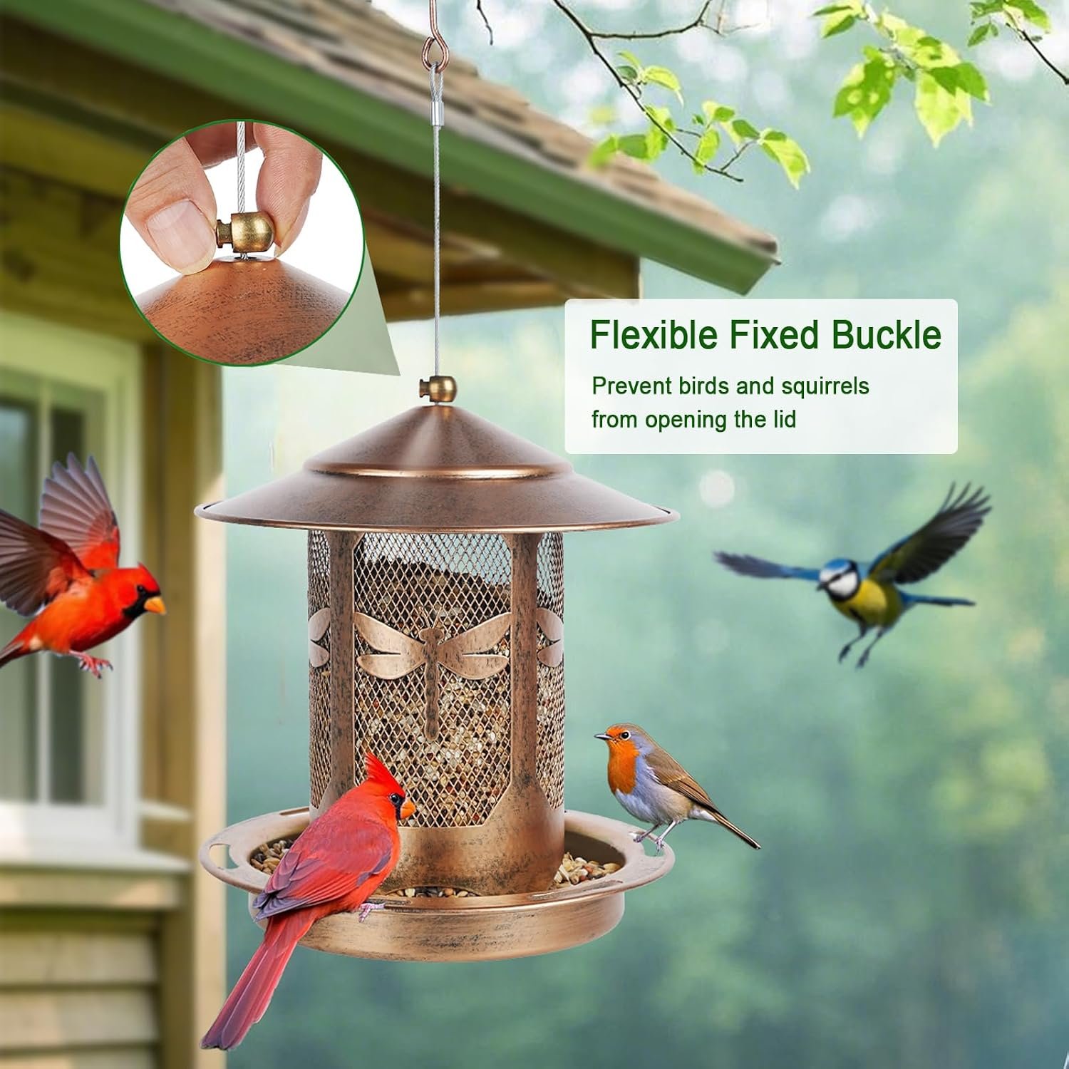 Bird Feeder, Metal Wild Bird Feeders for Outdoors Hanging | Beautiful Birdfeeders with Dragonfly Pattern for Outside Garden Patio Decors - Image 5
