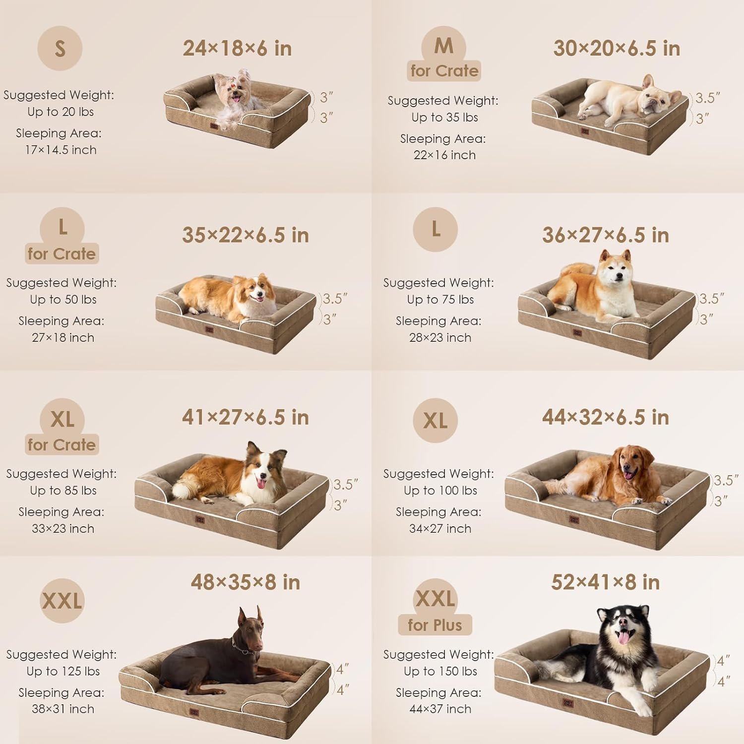 EHEYCIGA Orthopedic Dog Beds for Extra Large Dogs, Waterproof Memory Foam XL Dog Bed with Sides, Non-Slip Bottom and Egg-Crate Foam Big Pet Couch Bed with Washable Removable Cover, Camel | Non-Slip Bottom and Egg-Crate Memory Foam Big Dog Couch Bed with Washable Removable Cover, Camel, 44Inch - Image 2