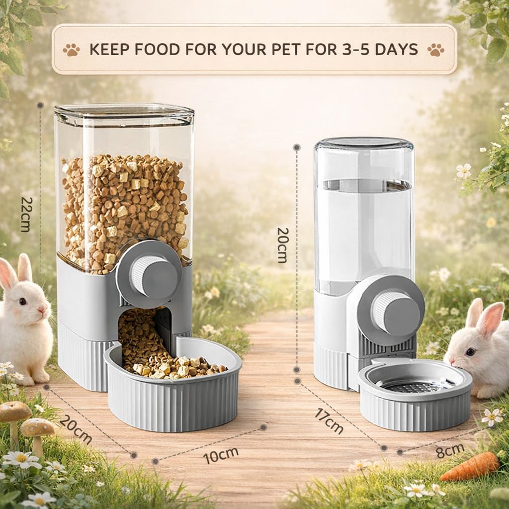 Hanging Automatic Food and Water Dispenser, Gravity Rabbit Feeder Set, Cage Cat Food Bowl Dog Feeding Station for Puppy and Kitten Rabbit Chinchilla Hedgehog Ferret (for Cage Grid Over 1.2”) - Image 2