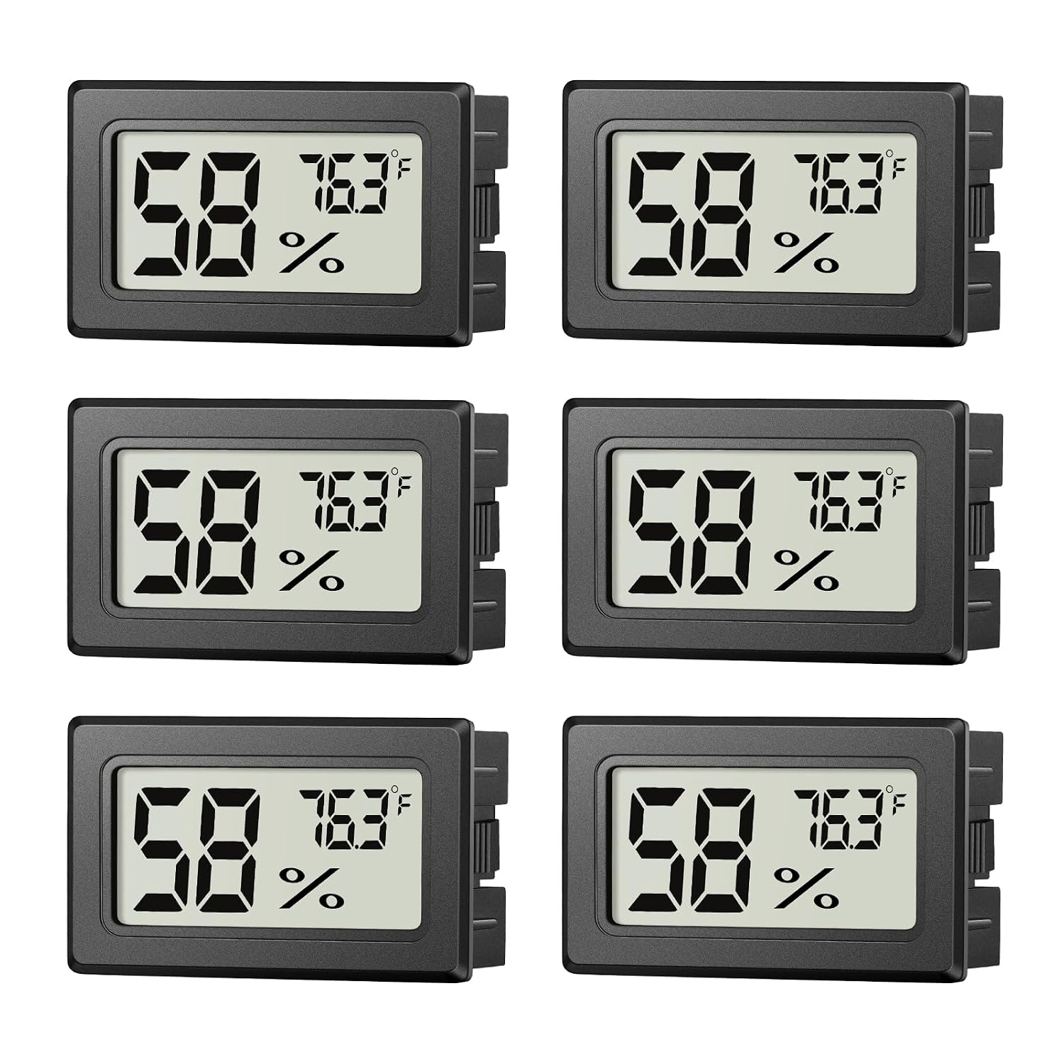 6 Pack Mini Hygrometer Indoor Humidity Meter, Digital Thermometer Monitor | Small Indoor Humidity Gauge Meter Fahrenheit (℉) for Thermostat Reptile Tank, Mason Jars JJMTDS