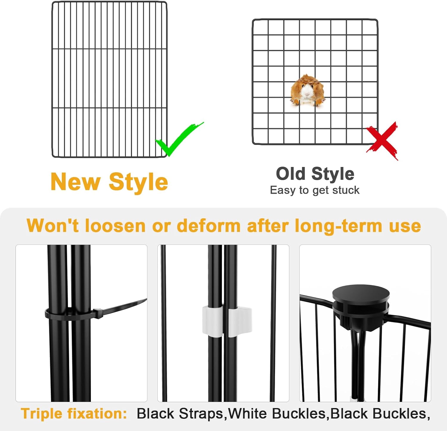 Tresbro Guinea Pig Cage with Top Cover & 12 Panels, Triple Fixing Measures Small Animal Playpen with Waterproof PVC Liner & One-Motion Hooks, 48 x 24 x 16 C&C Grids Cage for Bunny, Hedgehog, Hamster - Image 4