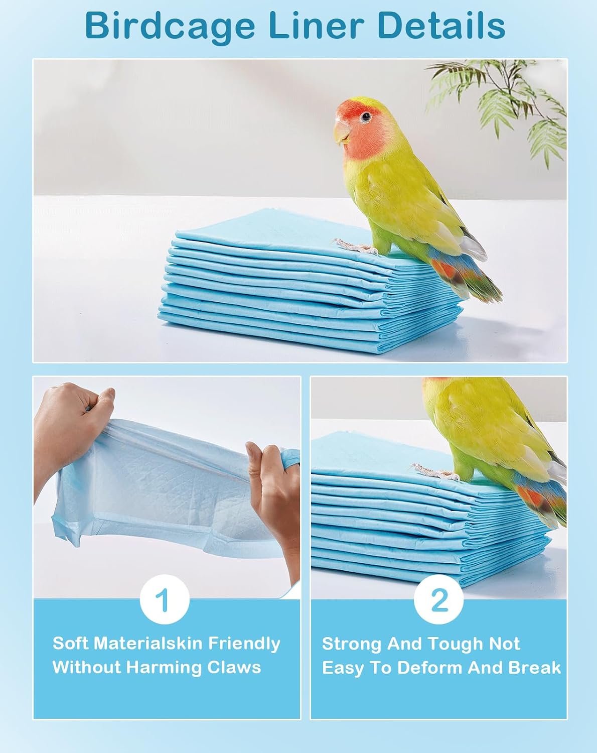Disposable Bird Cage Liner Birds Cage Liners Super Absorbent Birdcage Liners Parakeet Cage Training Accessories with Quick-Dry Surface for Cockatiels Canaries Parrots - Image 4