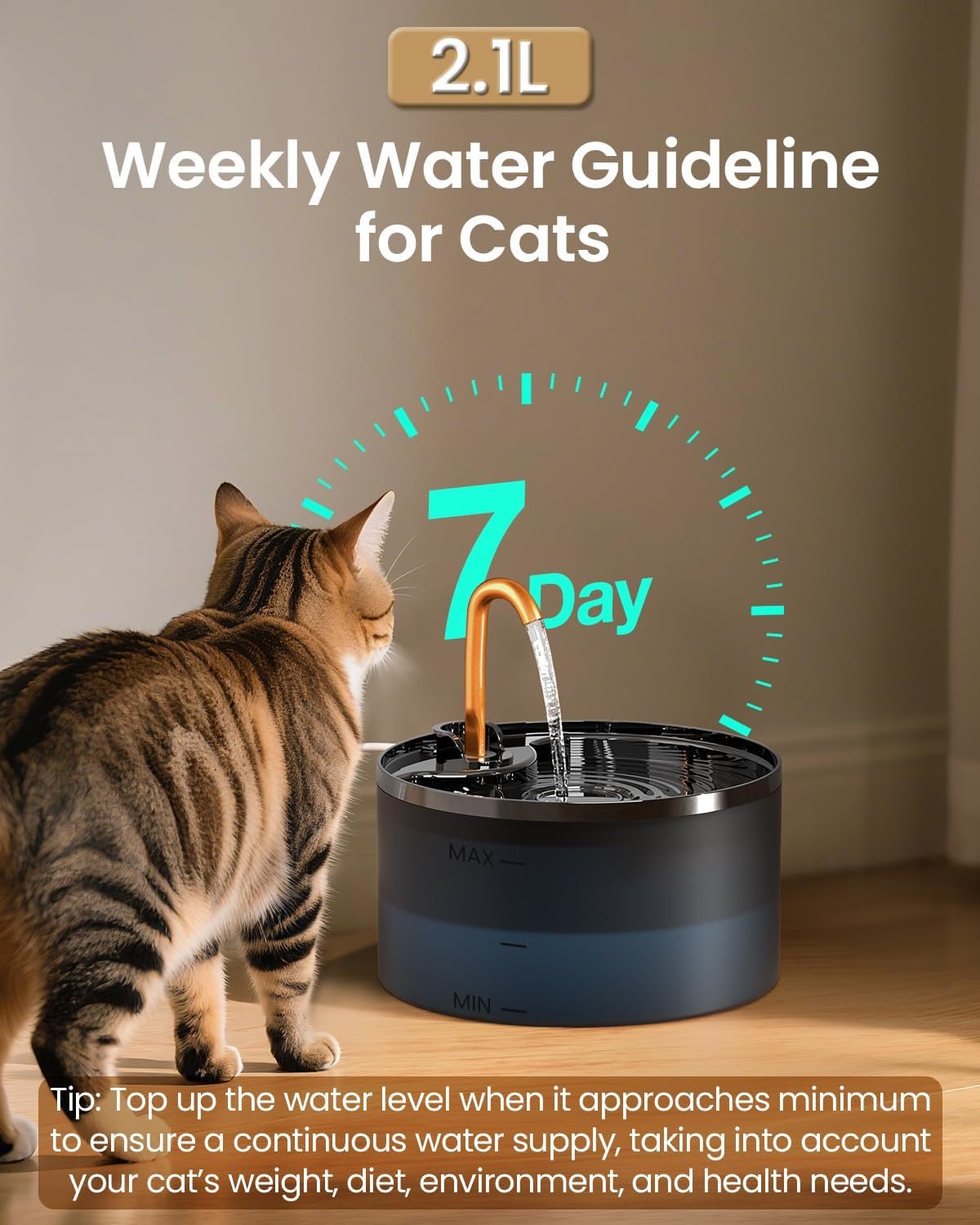 Cat Water Fountain, 71oz/2.1L Cat Fountain for Drinking with Copper Faucet, MISFANS-Designed Pump & Filter, Plastic Automatic Pet Water Fountain Bowl & Dispenser with 3-Pack Replaceable Filters - Image 5