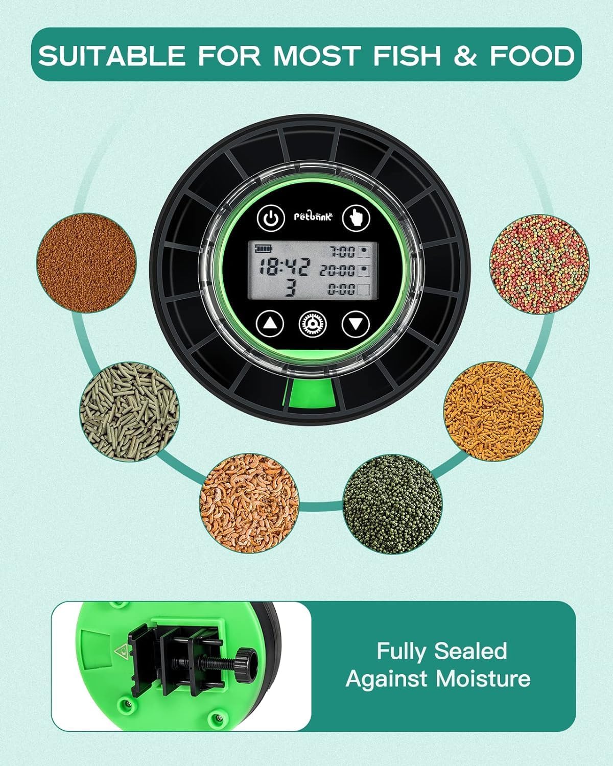 Automatic Fish Feeder for Aquarium - Moisture-Proof and Precision Feeding Betta Vacation Feeder, USB Rechargeable Auto Fish Food Dispenser with Timer,LCD Display - Image 6