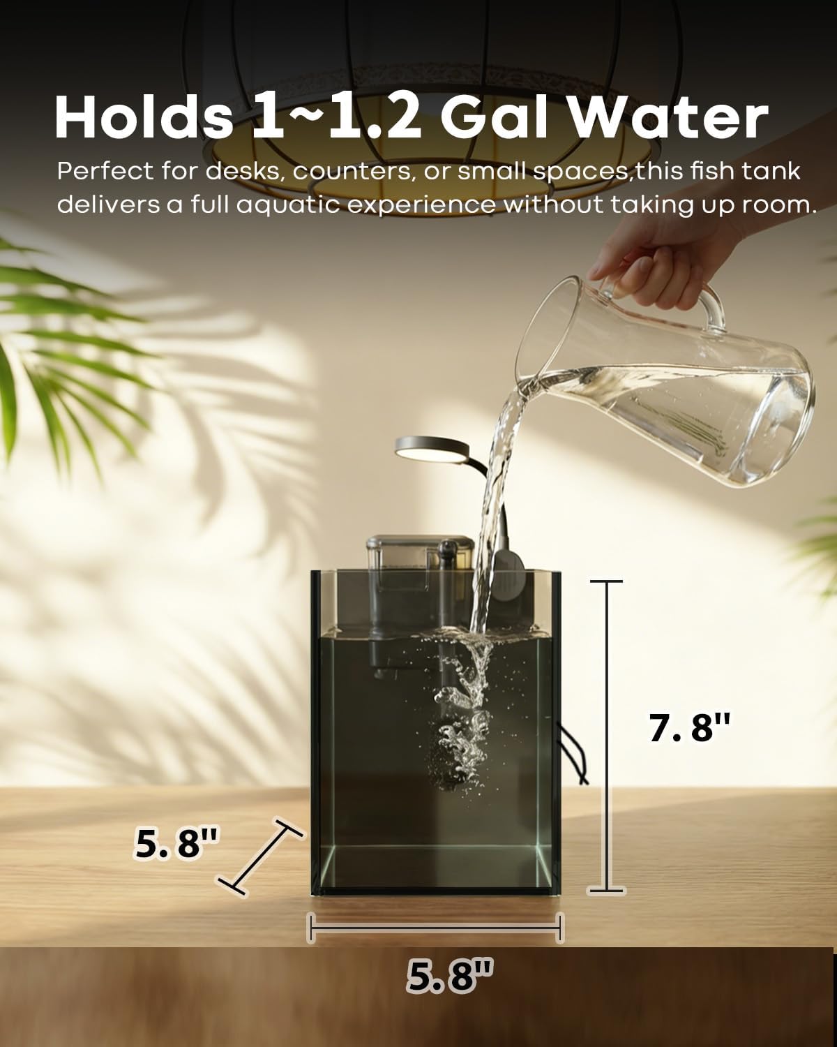 Desktop Small Aquarium Set Glass Fish Tank 1.25 Gallon, with Water Pump Filter Bright LED Light Gravel Cleaning Tool, Starter Kit Small Space Easy Setup Space-Saving Design Betta Shrimp - Image 3