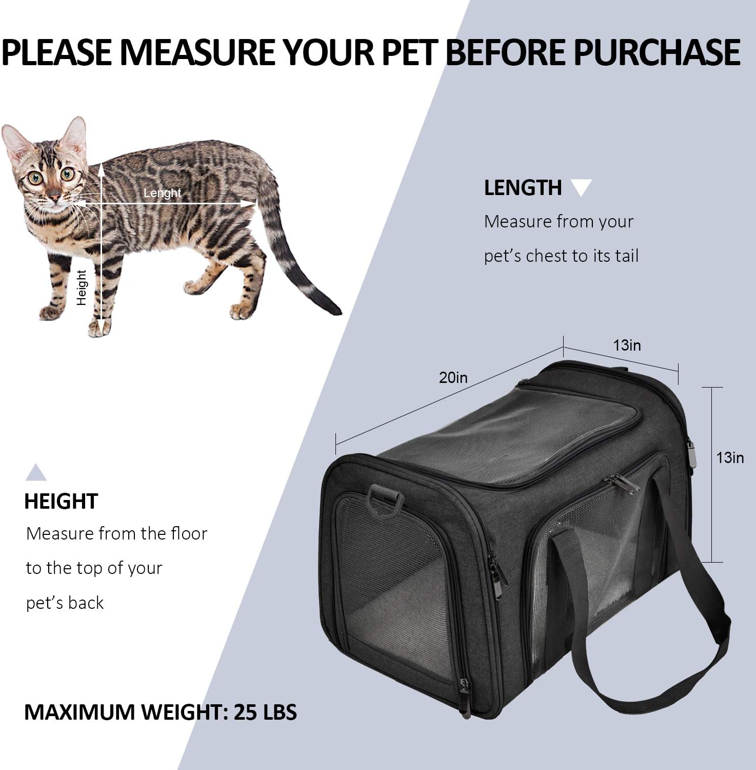 Henkelion Large Soft Sided Cat and Pet Carrier for Cats and Puppies up to 25Lbs - Collapsible, Waterproof Travel Carrier - Black - Image 4