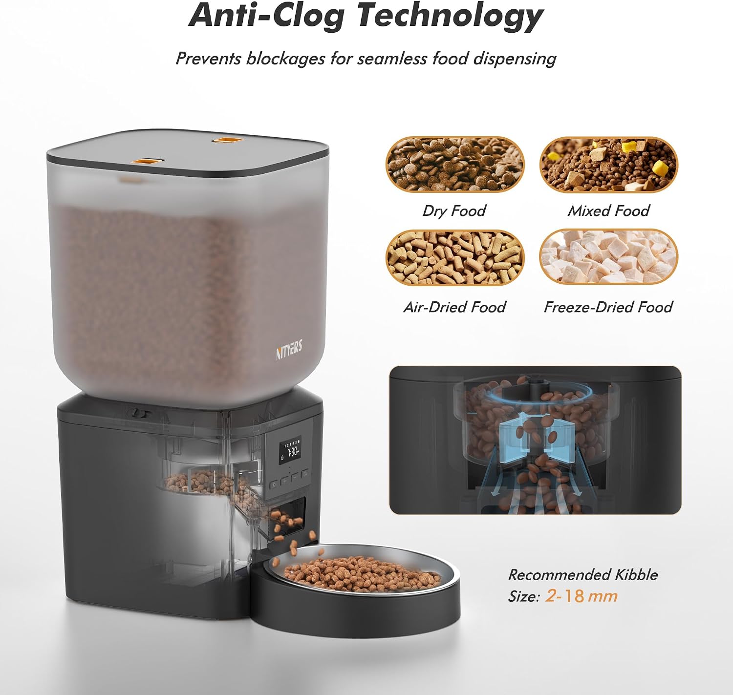 Automatic Dog Feeder - 8L/34 Cups Large Capacity Automatic Cat Food Dispenser with LCD Screen, Large Food Tray, Battery Operated, Timed Cat Feeder, Up to 50 Portions 6 Meals Per Day, Keeps Fresh - Image 4