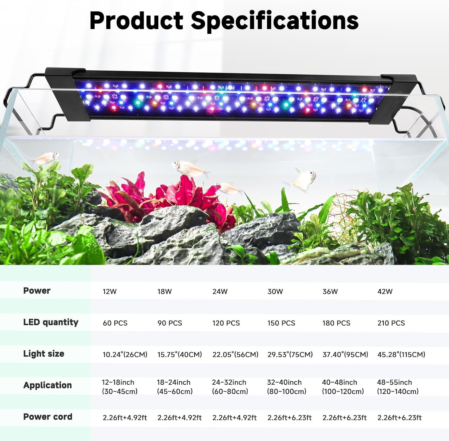 AQQA LED Aquarium Light, 24/7 & DIY Mode Full Spectrum Fish Tank Light | Adjustable Timer/Brightness, Extendable Bracket Aquarium Plant Light, Memory Function, IP68 Waterproof, for 18–24 Inch Tank - Image 7