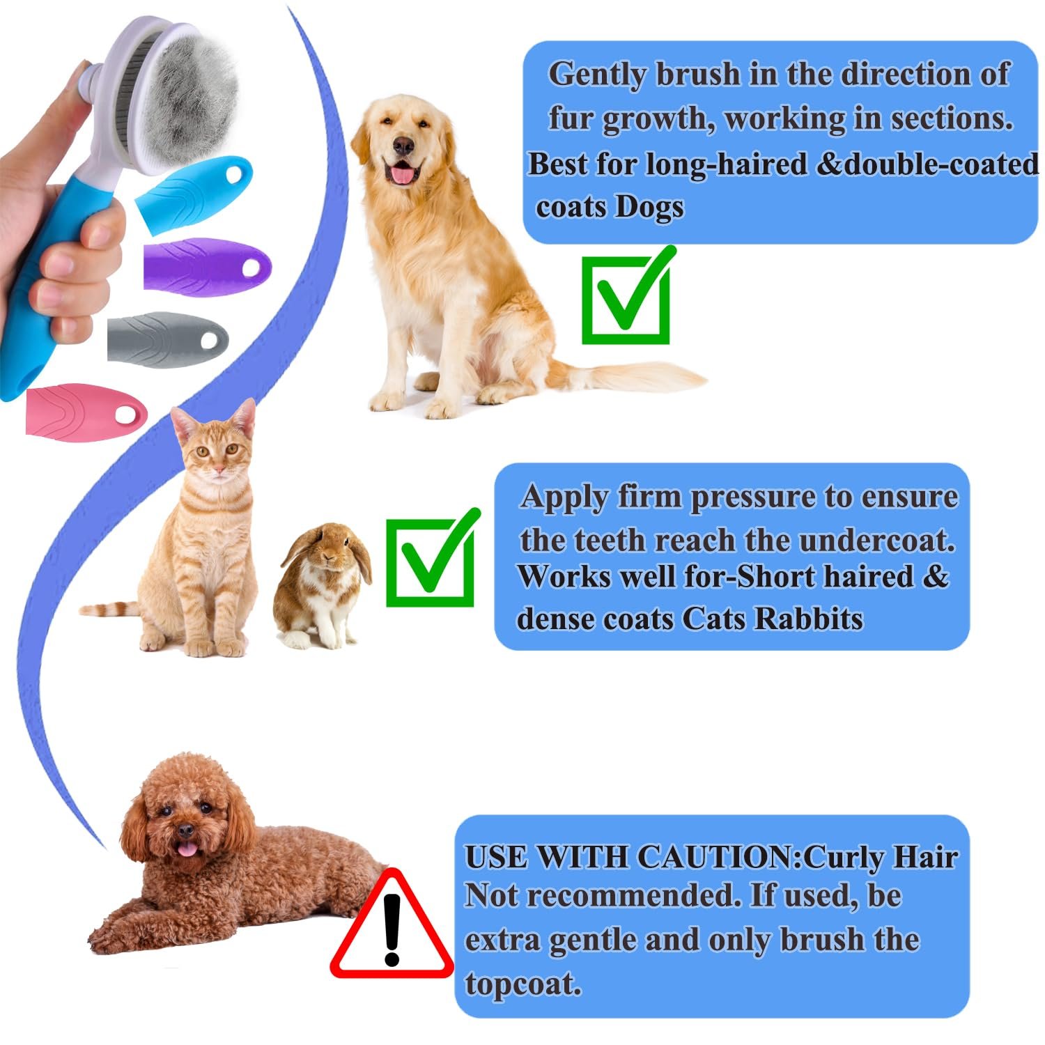 Self Cleaning Slicker Brush - Cat Brush Skin-Friendly Deshedding Grooming Massaging Tool for Long & Short Haired Pets, Cat Hair Brushes Easy Removes Undercoat for Dogs Cats Rabbits - UPGRADED, Blue - Image 7