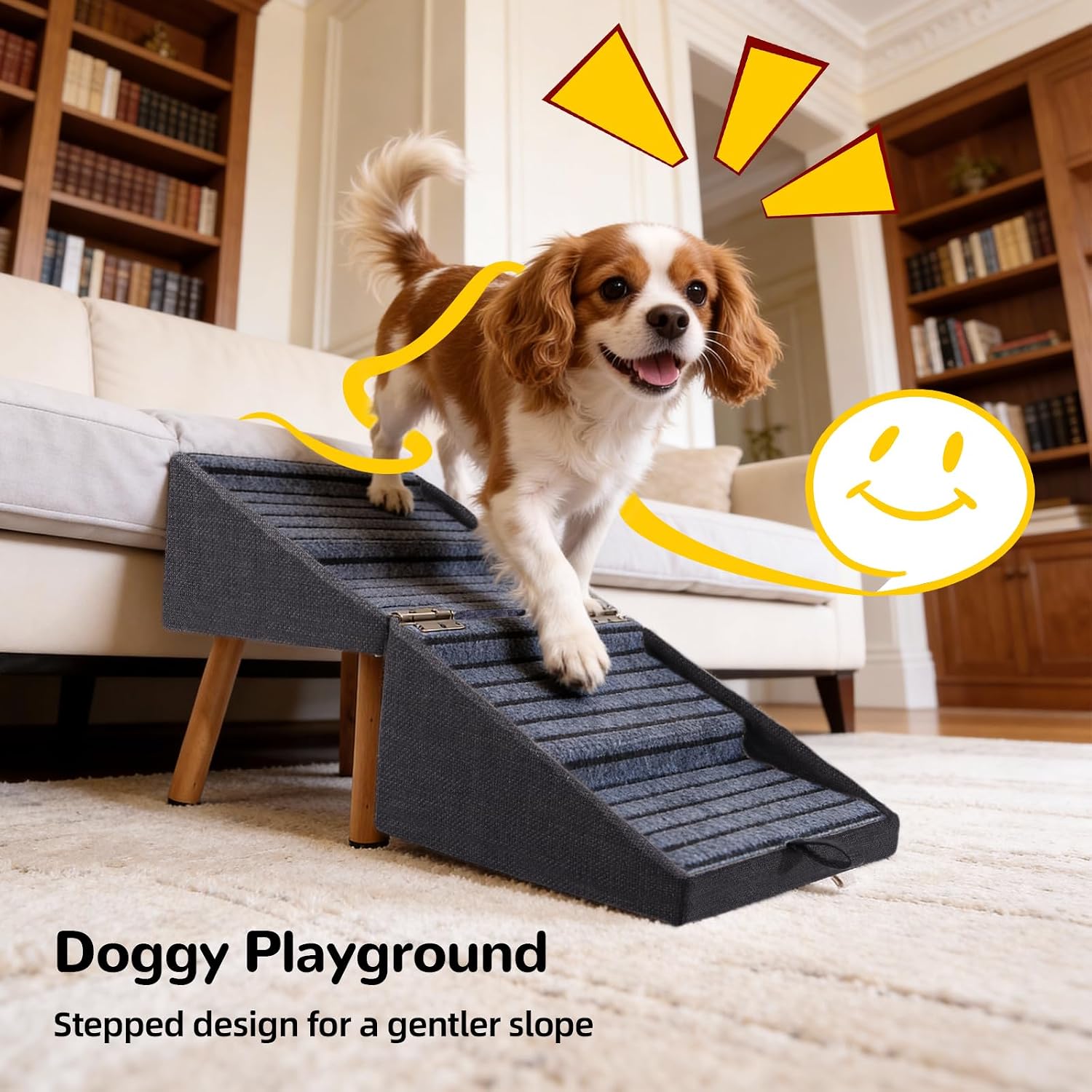 2-in-1 Foldable Dog Stairs & Ottoman, Non-Slip Pet Steps for Small Dogs | wooden dog ramp , foldable space-saving design, ideal for puppies senior & injured pets, helps dogs easily reach couch - Image 7