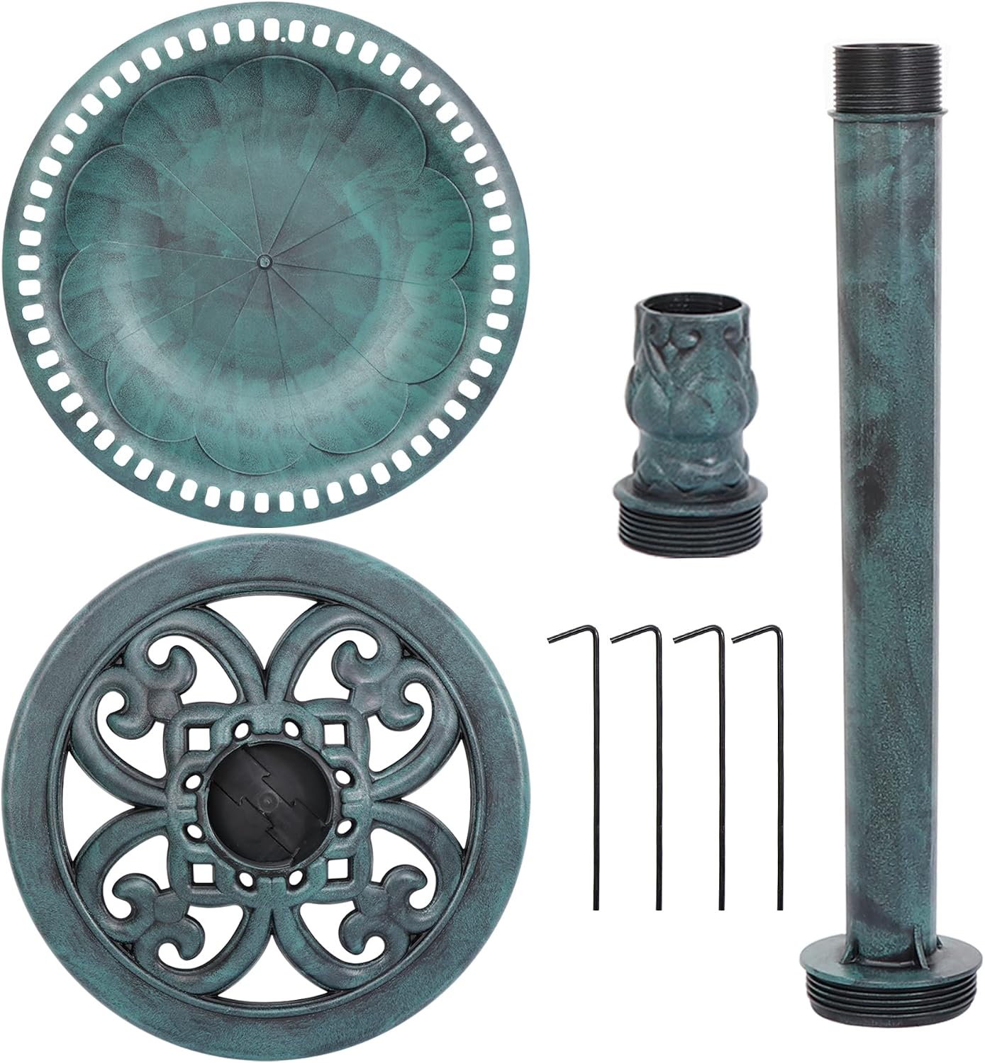 ZENY 28 Inch Height Polyresin Bird Bath Antique Outdoor Garden Decor Vintage Yard Art, Green - Image 5