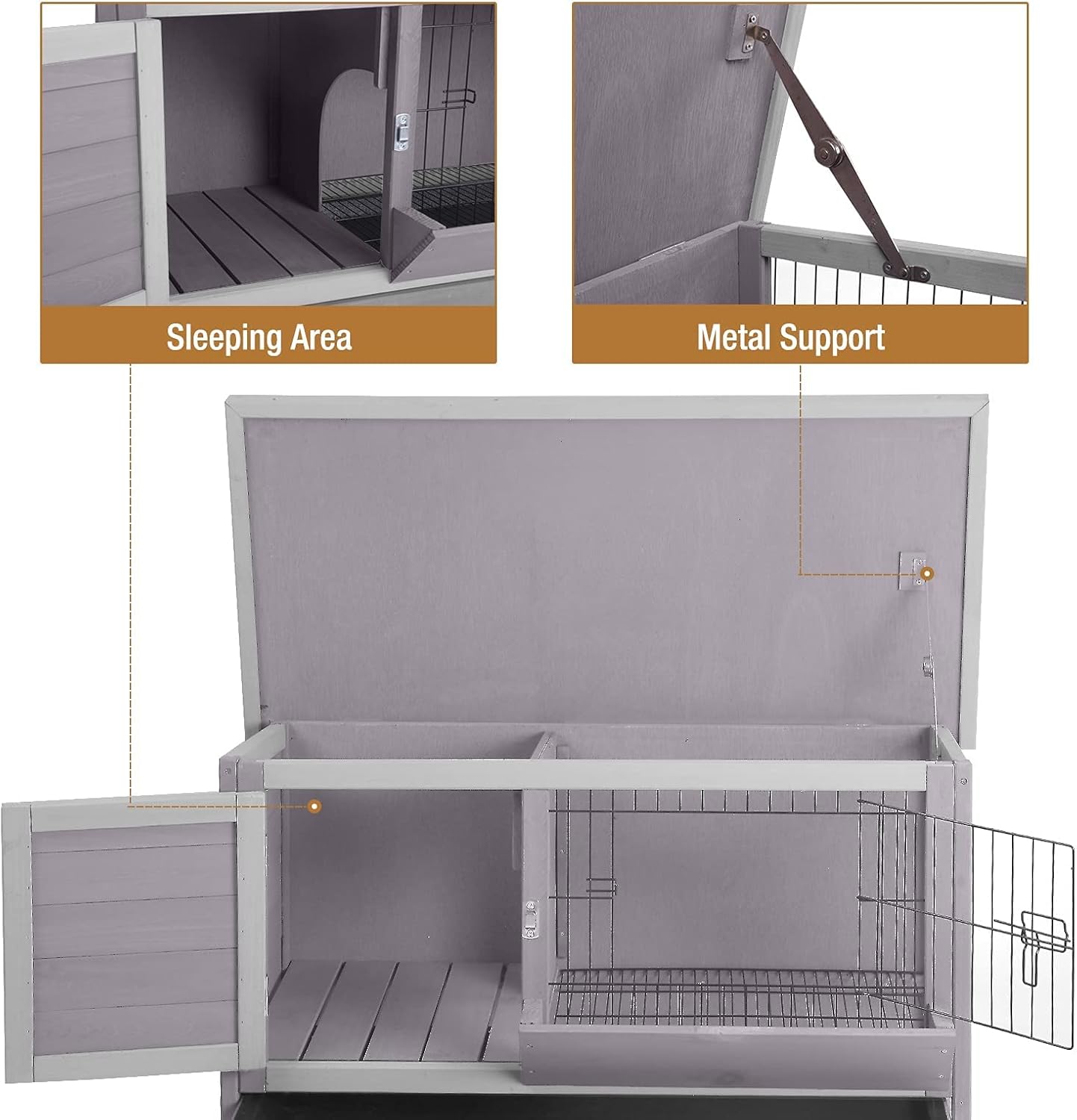 Rabbit Hutch Indoor Rabbit Cage with Metal Wire Pan,Outdoor Bunny cage with Pull Out Tray - Image 3