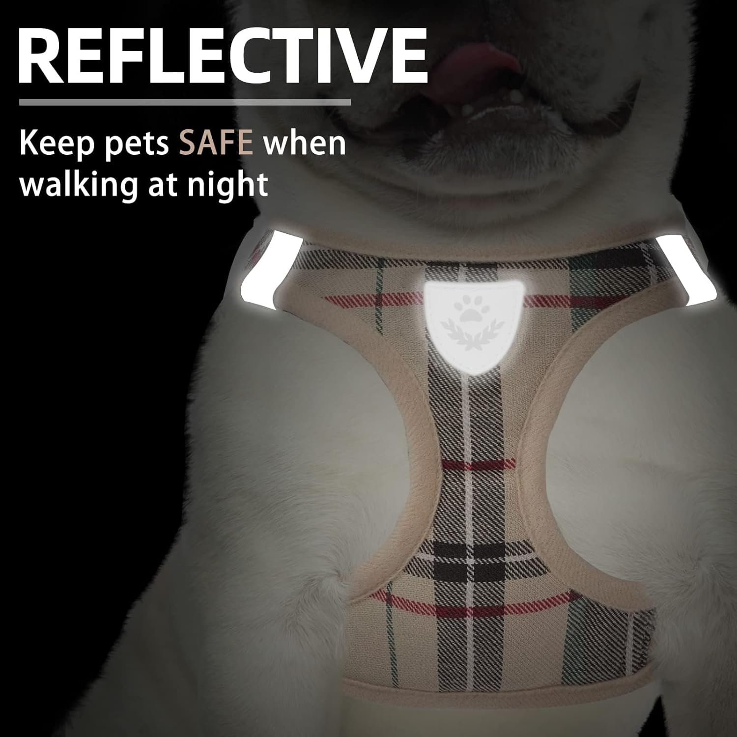 PUPTECK Adjustable Dog Harness Collar and Leash Set Step in No Pull Pet Harness for Small Medium Dogs Puppy and Cats Outdoor Walking Running, Soft Mesh Padded Reflective Vest Harnesses, Beige S - Image 5