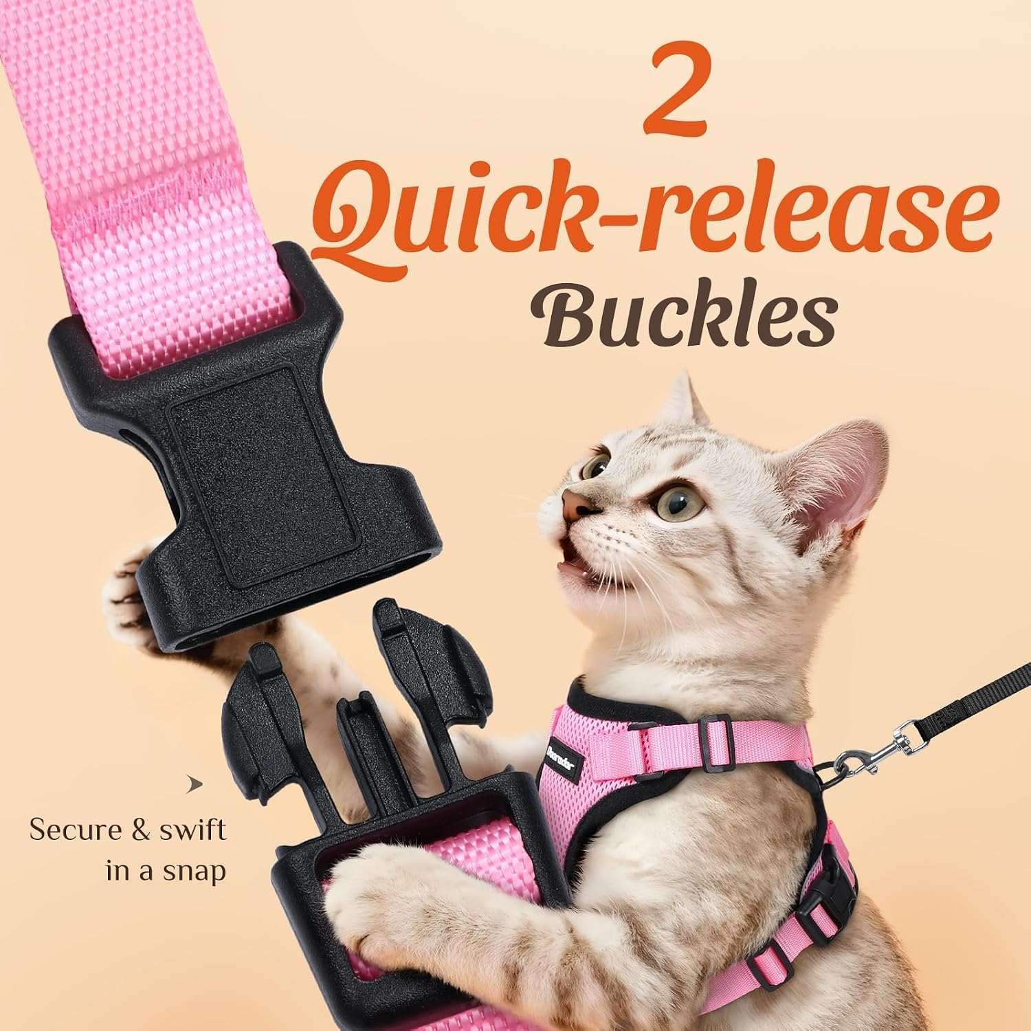 Dooradar Cat Harness and Leash Set, Adjustable and Escape Proof, Xs | Easy Fit, Snap Buckles, Soft Breathable Vest, Sturdy Clip, Reflective Strips, for Small & Average Cat Walks, Pink - Image 4