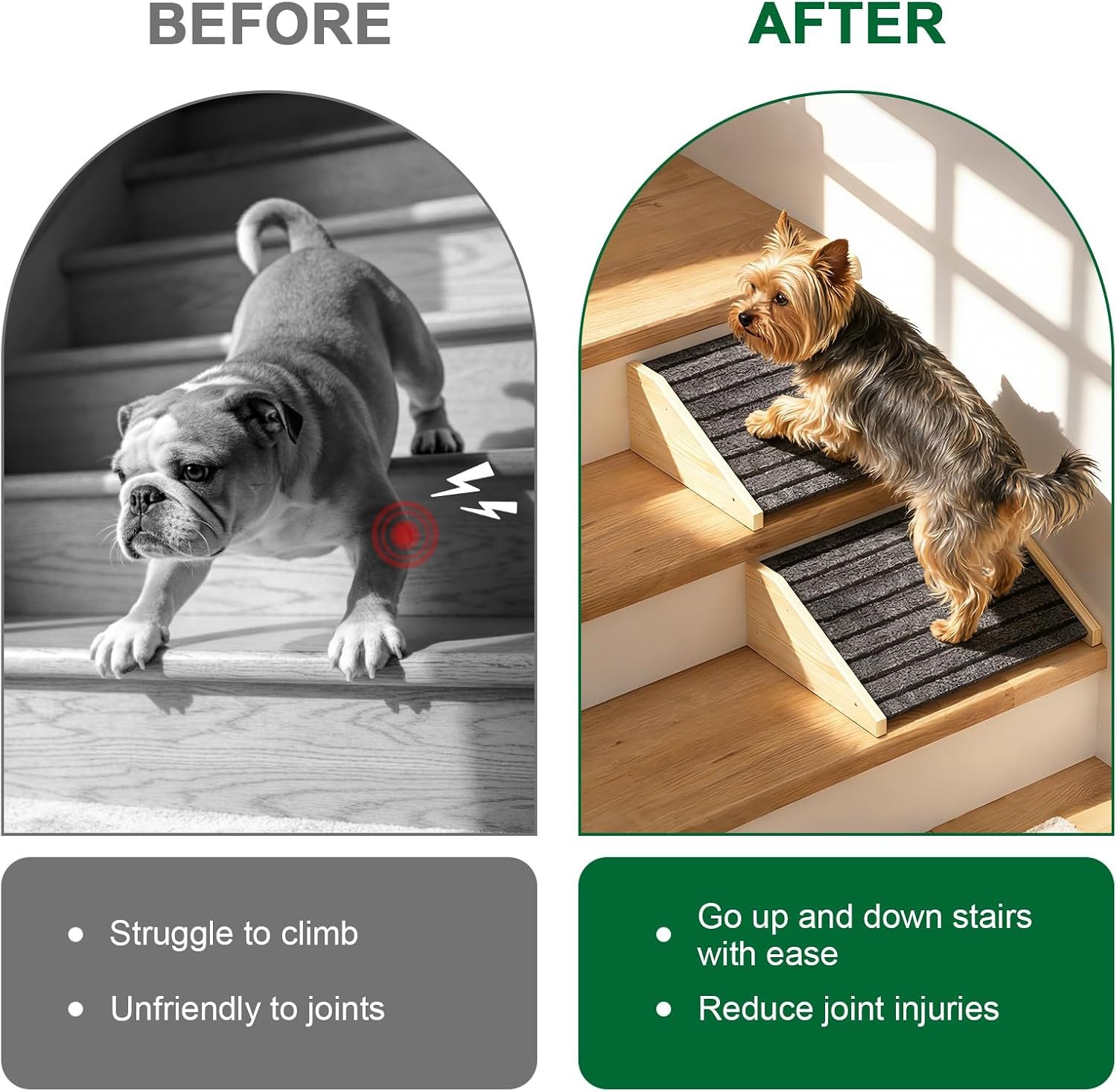 TIMHAKA 2 Pack Dog Ramp for Stairs, Upgraded Widened Non-Slip Dog Stairs for Small Medium Dogs, Wooden Pet Steps for Staircase, Steps and Stairs Assist for Injured & Aged Pets - Image 4