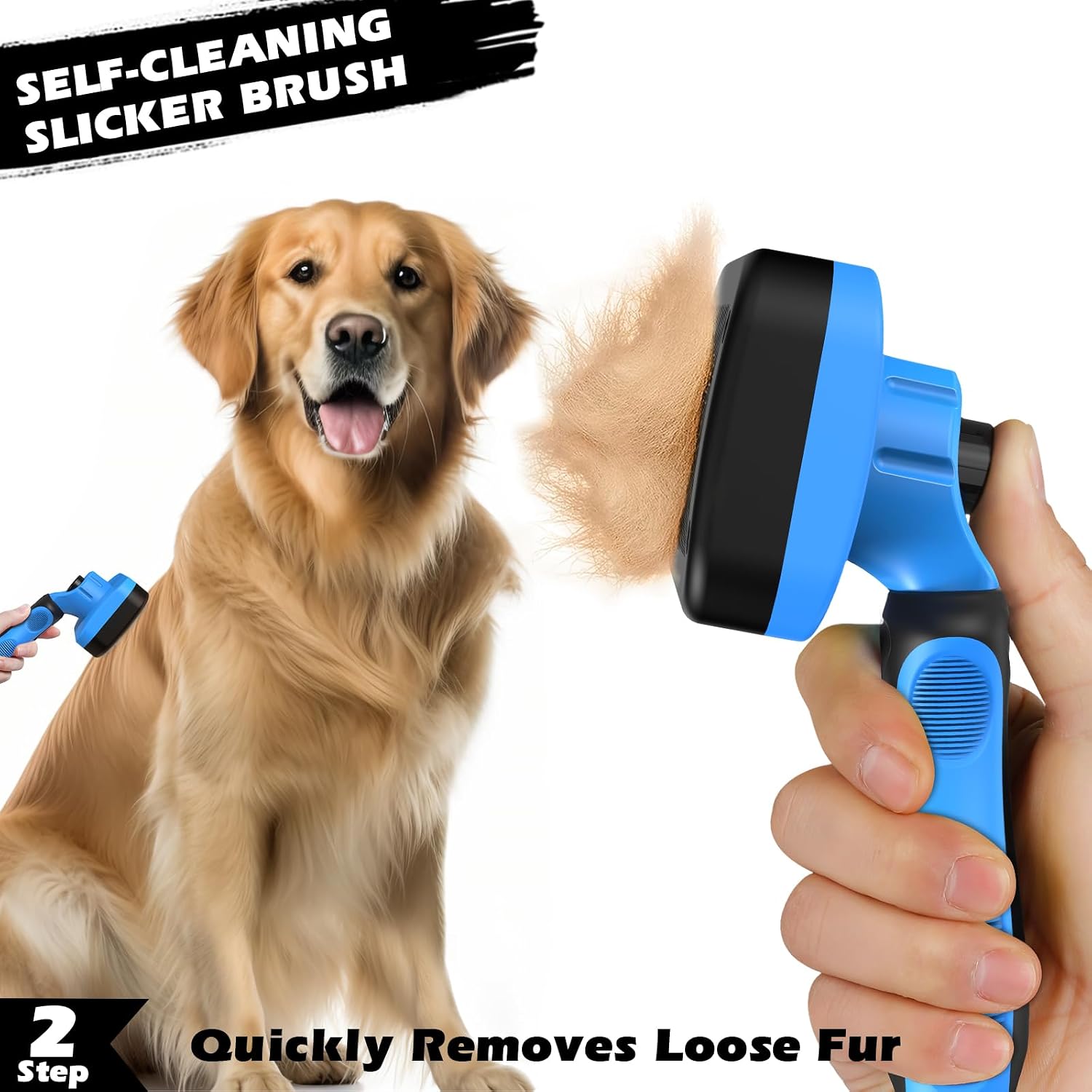 Professional 3PCS Self Cleaning Slicker Brush & Pet Grooming Rake & Flea Comb for Dogs,Cats and Horses | Double-Sided Dematting Comb & Skin Friendly Deshedding Grooming Tool | Pet Supplies (Blue) - Image 4