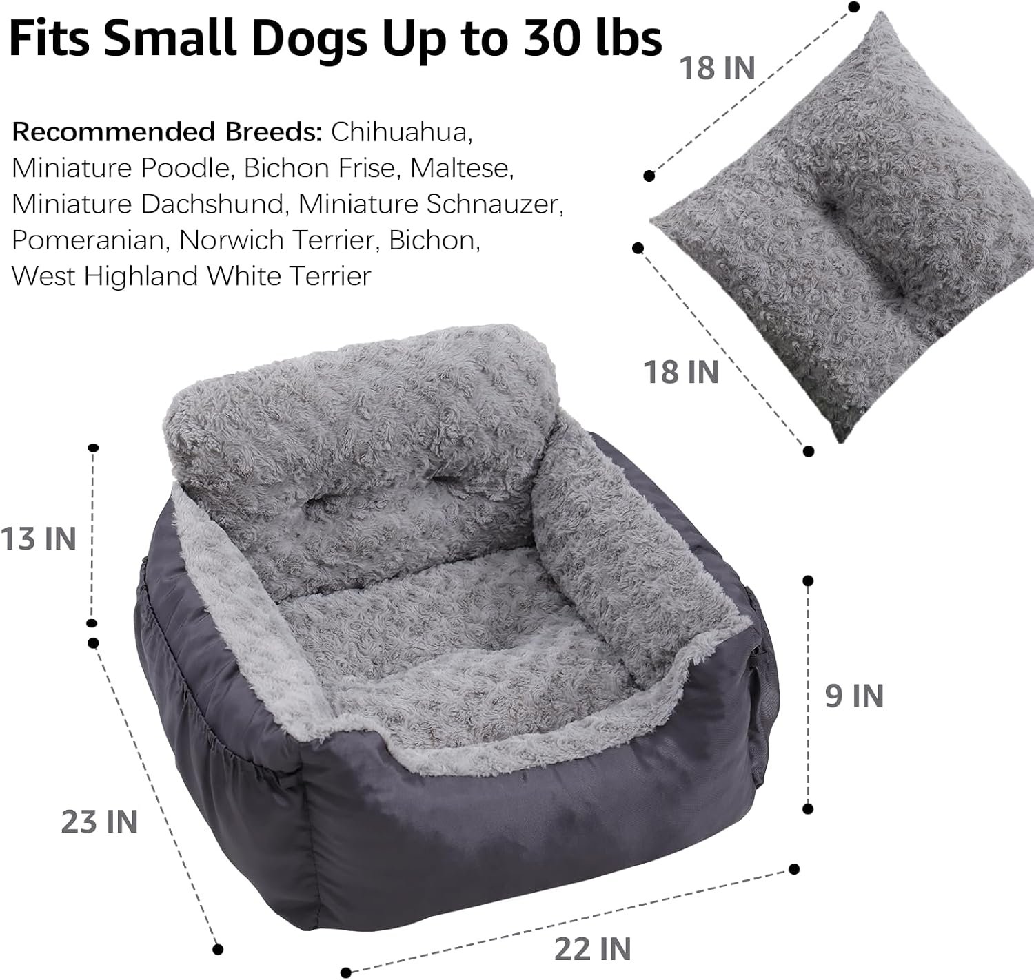 Oiilores Dog Car Seat for Small Dogs, Washable Pet Booster Car Seats with Clip-On Safty Leash, Comfy Deluxe Plush Carseat with Storage Pockets, Puppy Travel Carrier Bed for Dogs Under 25 lbs, Grey - Image 6