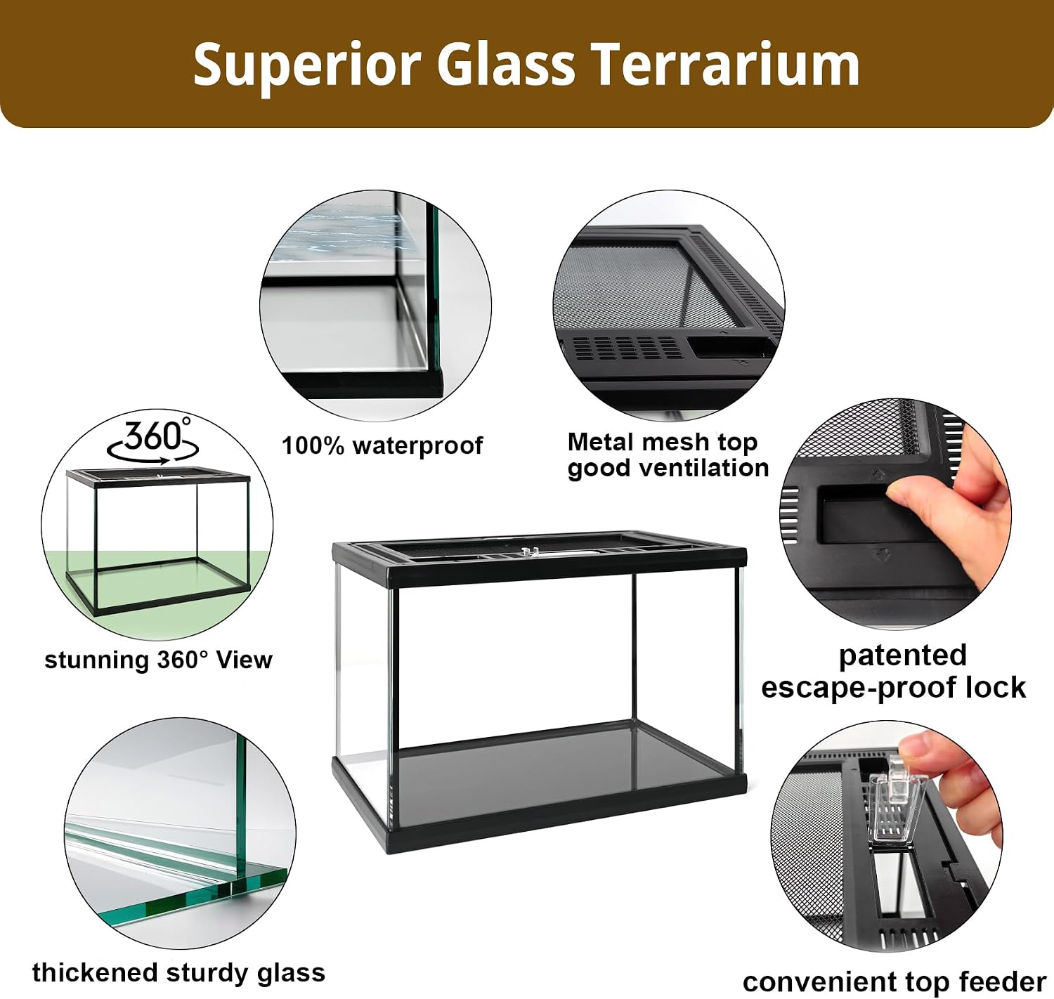 Reptile Glass Tank Starter Kit 16"x11"x11" Full View Reptile Terrarium for Leopard Gecko,Tarantula,Lizards,Spiders, Hermit Crabs,Frogs,Snake and Fish with Tank Accessories and Top Openning Door - Image 4