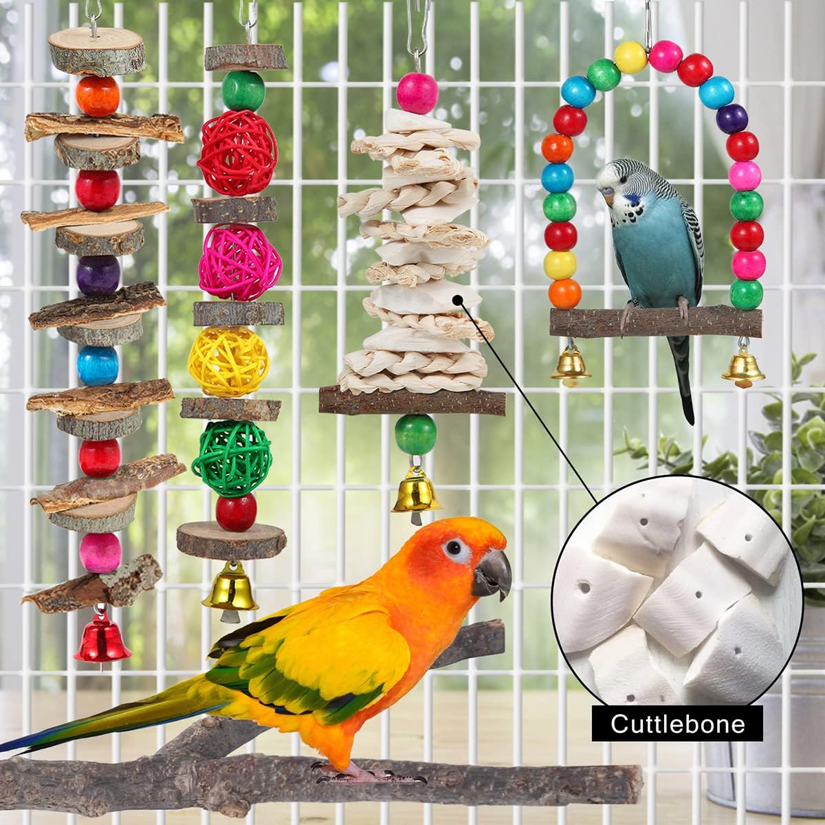 Bird Perch Bird Toys Parakeet Toys,Bird Cage Accessories Wooden Chew Toys Perch Stand for Parrot Conure Cockatiel Lovebird Parrotlet Budgie Finches and Other Small to Medium Sized Birds - Image 4