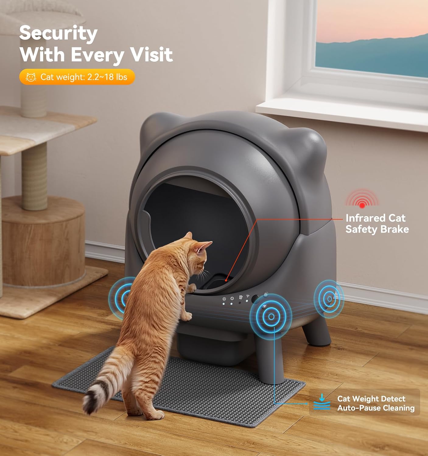 Automatic Litter Box, FEELNEEDY Self Cleaning Litter Box, Odor Control Robot, Cat Ears Design, 65L APP Real-Time Monitor, Cat Litter-Boxs for Multiple Cats, Safety Sensors, with 1 Trash Bag - Image 5