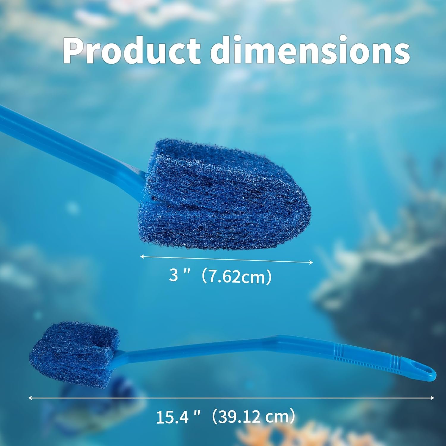 SLSON Aquarium Algae Scraper Double Sided Sponge Brush Cleaner Long Handle Fish Tank Scrubber for Glass Aquariums and Home Kitchen,15.4 inches (1) - Image 3