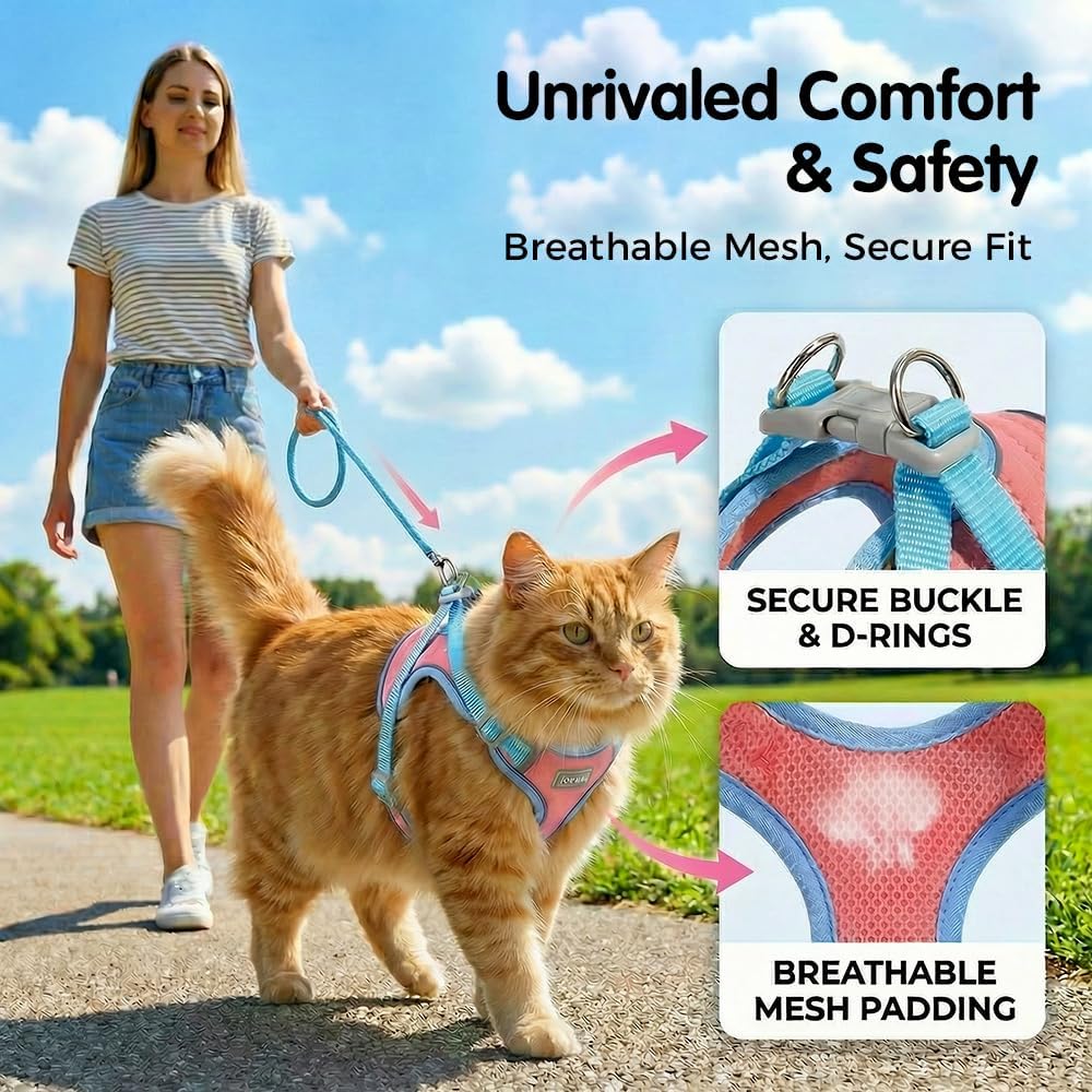 Cat Harness and Leash, Escape-Proof Cat Harness Set, Adjustable Step-in Pet Harness for Walking for Small Medium Dogs/Cats (Blue, M) - Image 3
