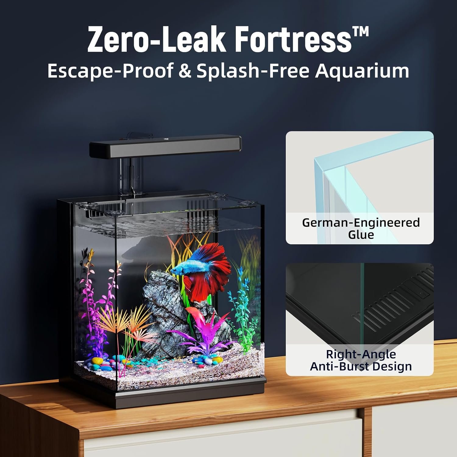 AQUASMITH Betta Fish Tank, 2 Gallon All-in-One Aquarium Kit with Filtration & LED Light, Self-Cleaning Aquarium for Beginners, Kids, Gifts for Men,Teen Boys - Image 6