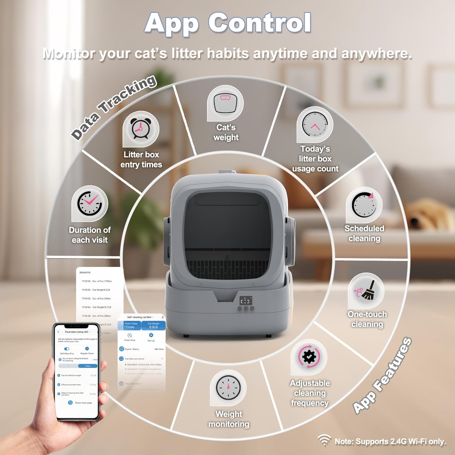 UPFAS Automatic Cat Litter Box Self Cleaning - APP Control - Weight Monitoring - Ultra-Quiet, Medium Cats and Kittens Litter Box, Safe Anti-Pinch【Assembly Required】- Grey - Image 3