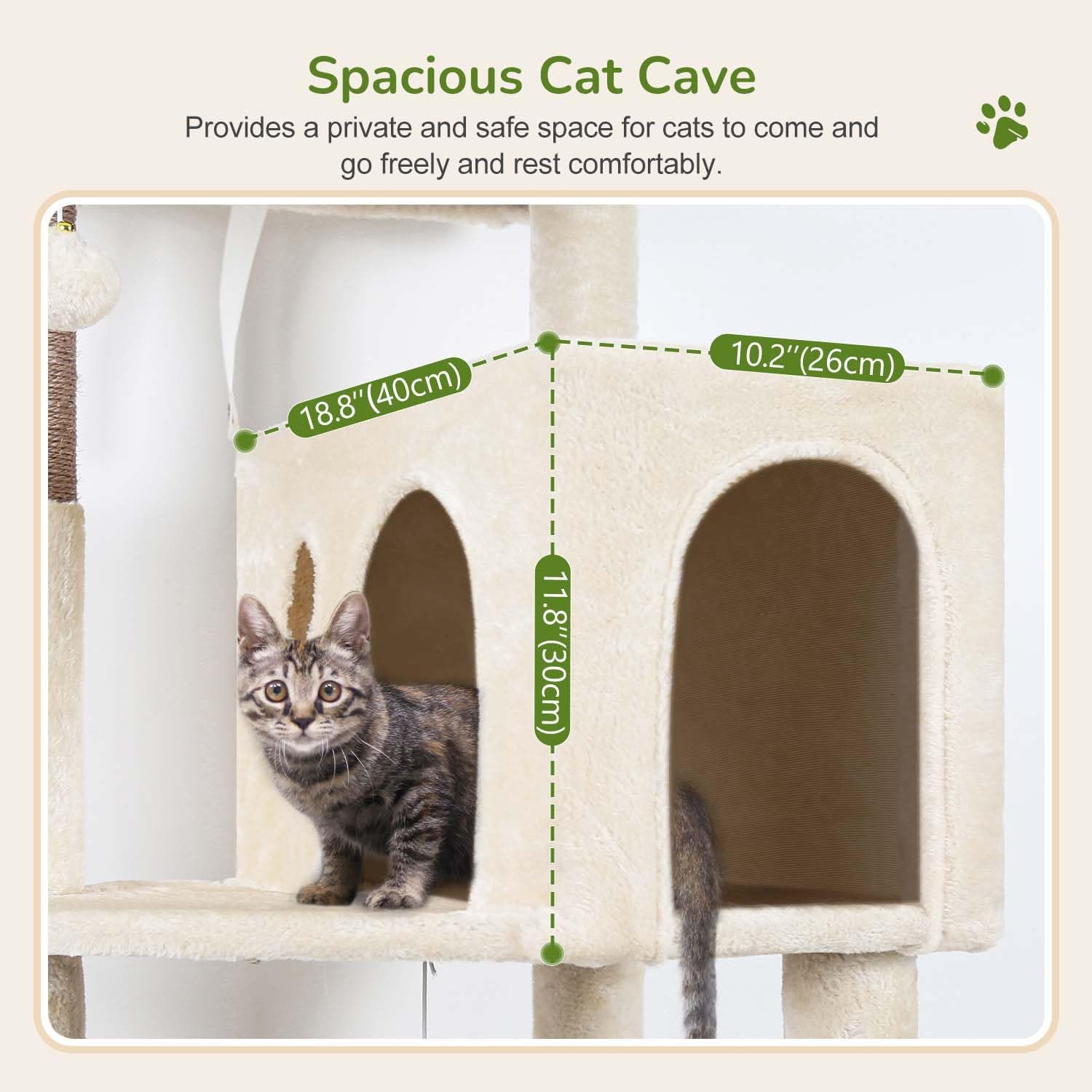 Globlazer Cat Tree Tower with Scratching Post for Indoor Cats, 53inch Tall Plush Multi-Level Cat Climbing Tower Condo House with Large Hammock, Spacious Cat Cave, Big Padded Top Perch Bed, F53, Beige - Image 3