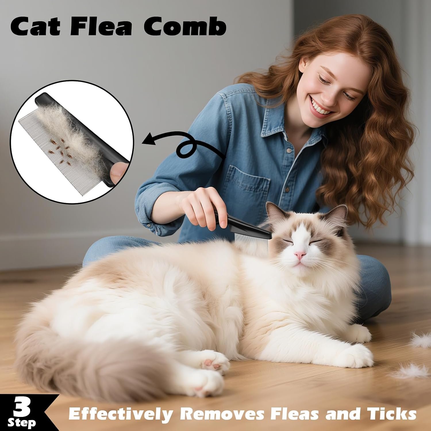 3PCS Cat Grooming Supplies, Cat Brush & Nail Clipper/Trimmer & Flea Comb for Shedding Indoor Cats Essentials Stuff Accessories (Black) - Image 5