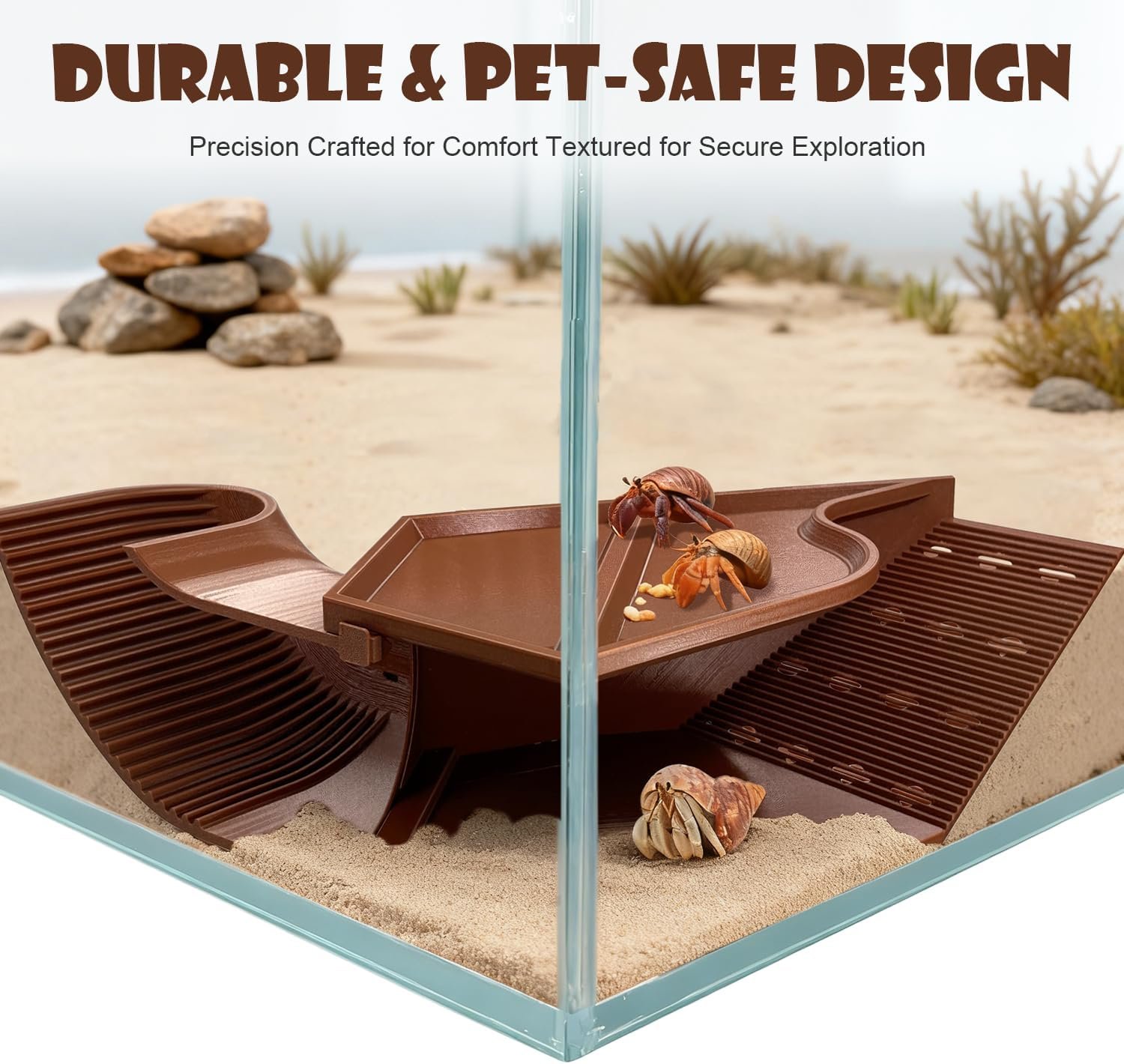 Hermit Crab Accessories Set – 3-in-1 Hideout with Climbing Tunnel & Burrow Cave, Reptile Hide for Leopard Gecko, Also Suits Small Snakes, Frogs, and Amphibians(Brown) - Image 6