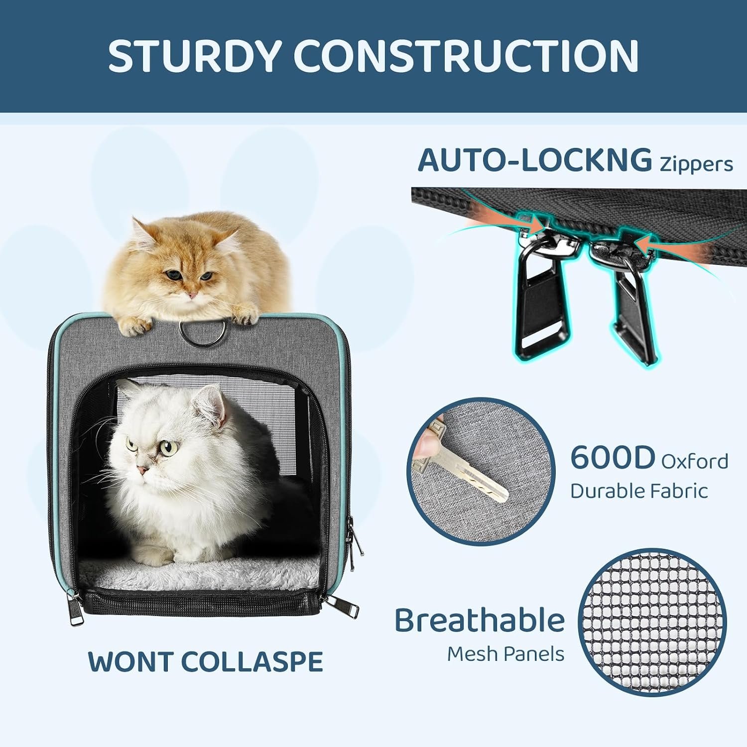 GAPZER Soft-Sided Pet Carrier for Air Travel 18x11x11 Inch, Underseat Cabin | Pet Airplane Crate Medium Cat 15 lbs Privacy Curtatin, Small Dog Crate Under 10 Pound TSA Approved Softsided Carry Cage Cabin - Image 5