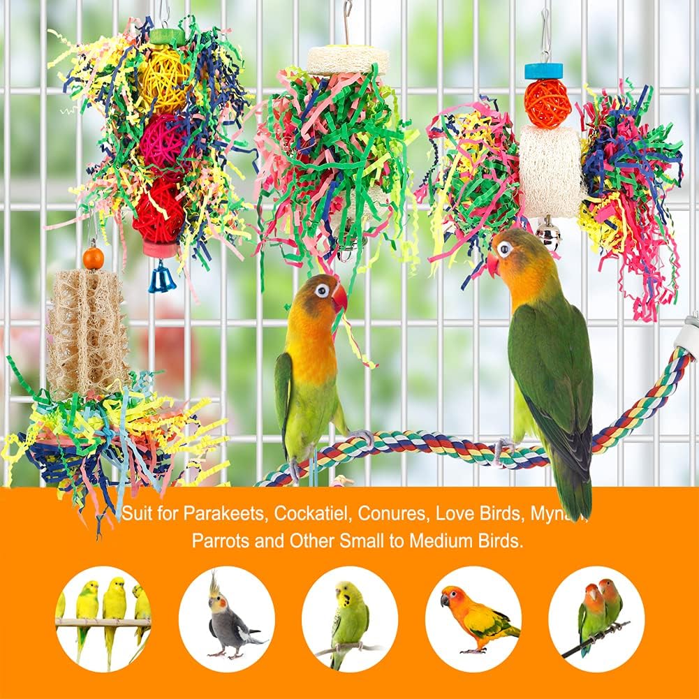 Bird Shredding Foraging Toys Parakeet Toy Chewing Hanging Toy Shredded Paper Bird Cage Accessories Bird Rope Perch for Conure Cockatiel Budgies Lovebird Parrotlet - Image 5