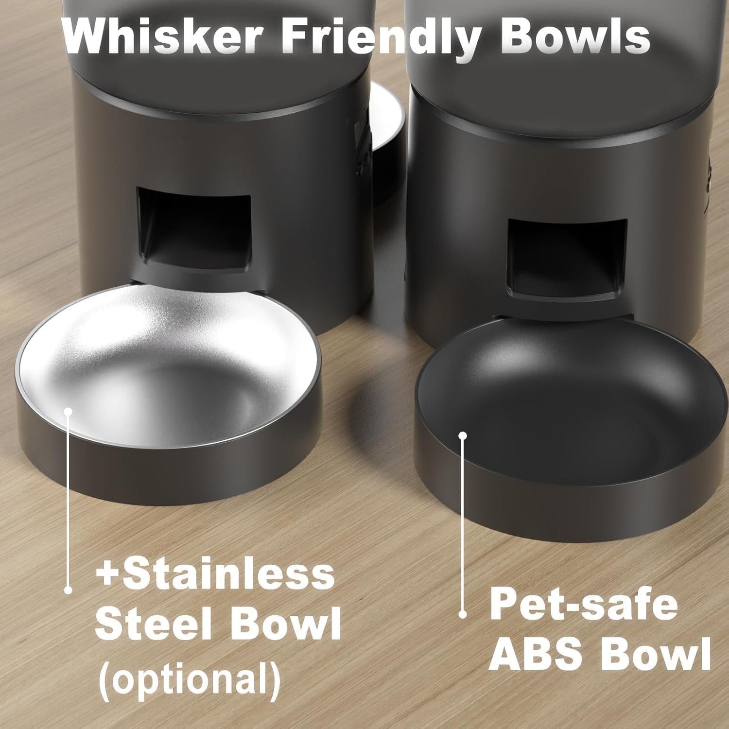 Dual Automatic Cat Feeder 2 Cats, 4.2L Dry Food Auto Dispenser with Double Stainless Steel Bowls,Dual Power Supply,Programmable Portion Control,10s Voice Recorder (Transparent Black) - Image 6